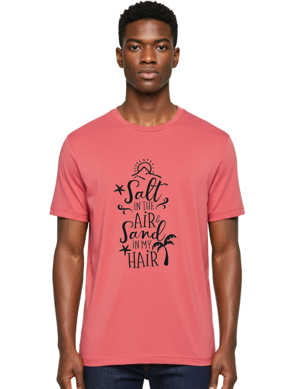 Salt-In-The-Air-Sand-In-My-Hair Men'S Graphic Tee, 100% Cotton, Comfortable Casual Summer Wear, Machine Washable, Beach Quote, Coastal Vibe, Ocean Breeze, Seaside Charm, Summer Inspiration, Salt In The Air & Sand In My Hair, Beachy Feel, Aad133