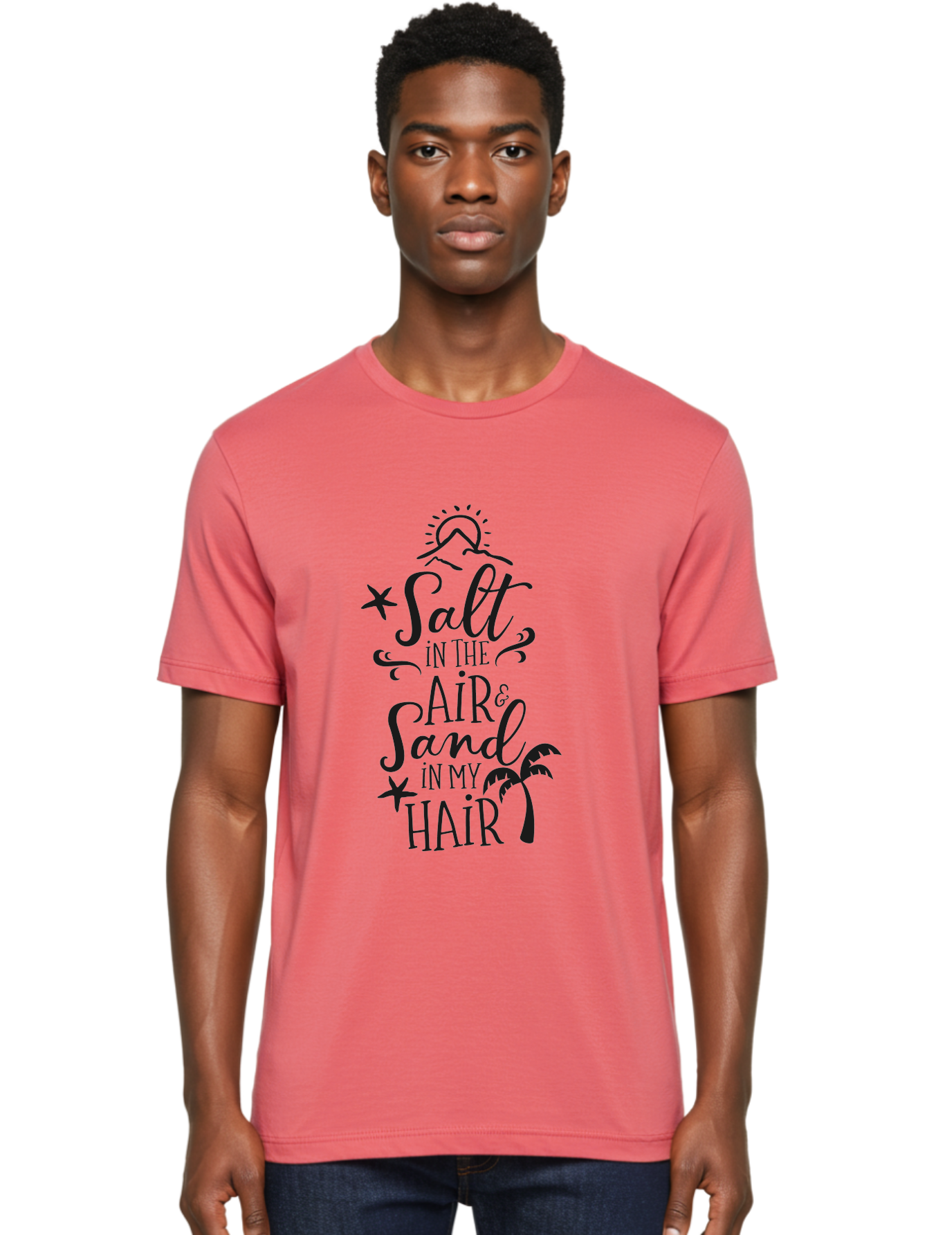 Salt-In-The-Air-Sand-In-My-Hair Men'S Graphic Tee, 100% Cotton, Comfortable Casual Summer Wear, Machine Washable, Beach Quote, Coastal Vibe, Ocean Breeze, Seaside Charm, Summer Inspiration, Salt In The Air & Sand In My Hair, Beachy Feel, Aad133