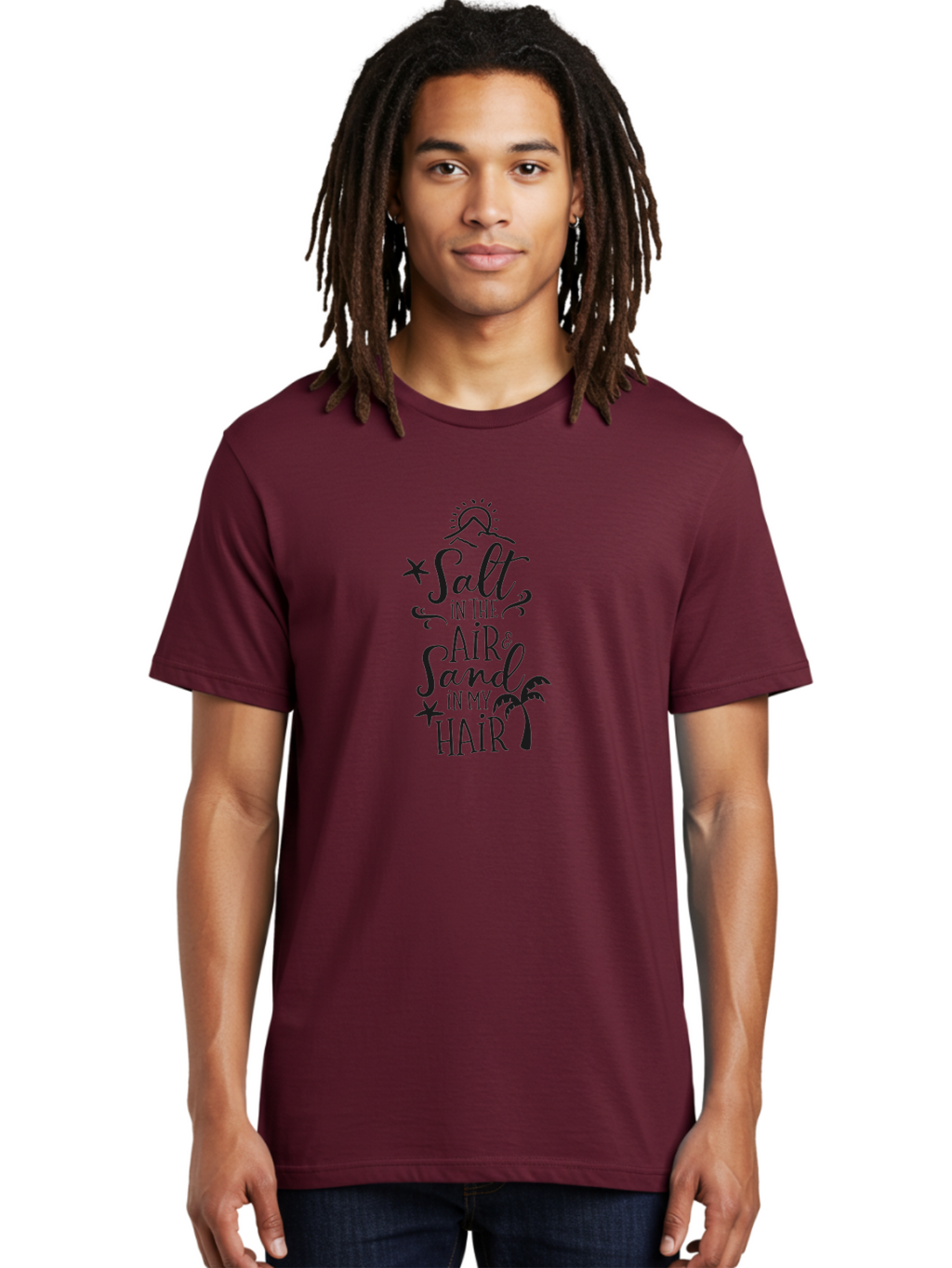 Salt-In-The-Air-Sand-In-My-Hair Men'S Graphic Tee, 100% Cotton, Comfortable Casual Summer Wear, Machine Washable, Beach Quote, Coastal Vibe, Ocean Breeze, Seaside Charm, Summer Inspiration, Salt In The Air & Sand In My Hair, Beachy Feel, Aad133