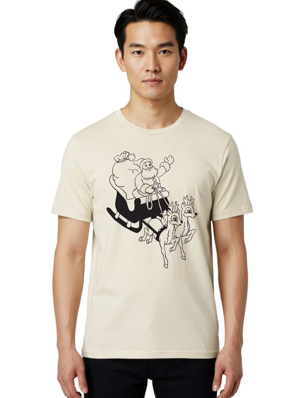 Santa-Claus Men'S Graphic Tee, 100% Cotton, Comfortable Casual Summer Wear, Machine Washable, Santa Claus, Christmas Magic, Festive Holiday, Jolly Old Elf, Reindeer In Flight, Gift Giving Season, Merry Christmas, Holiday Cheer Aad134