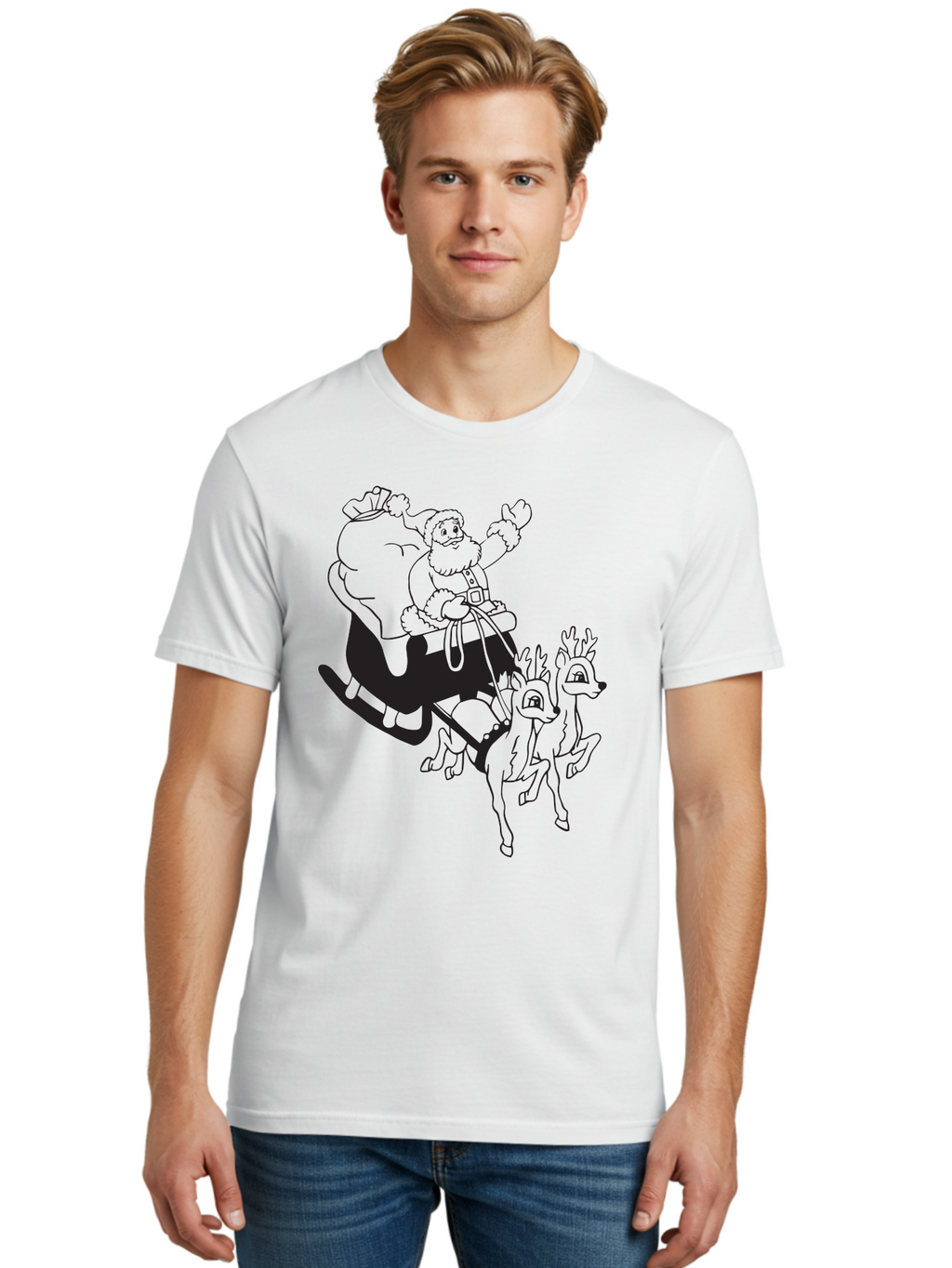 Santa-Claus Men'S Graphic Tee, 100% Cotton, Comfortable Casual Summer Wear, Machine Washable, Santa Claus, Christmas Magic, Festive Holiday, Jolly Old Elf, Reindeer In Flight, Gift Giving Season, Merry Christmas, Holiday Cheer Aad134