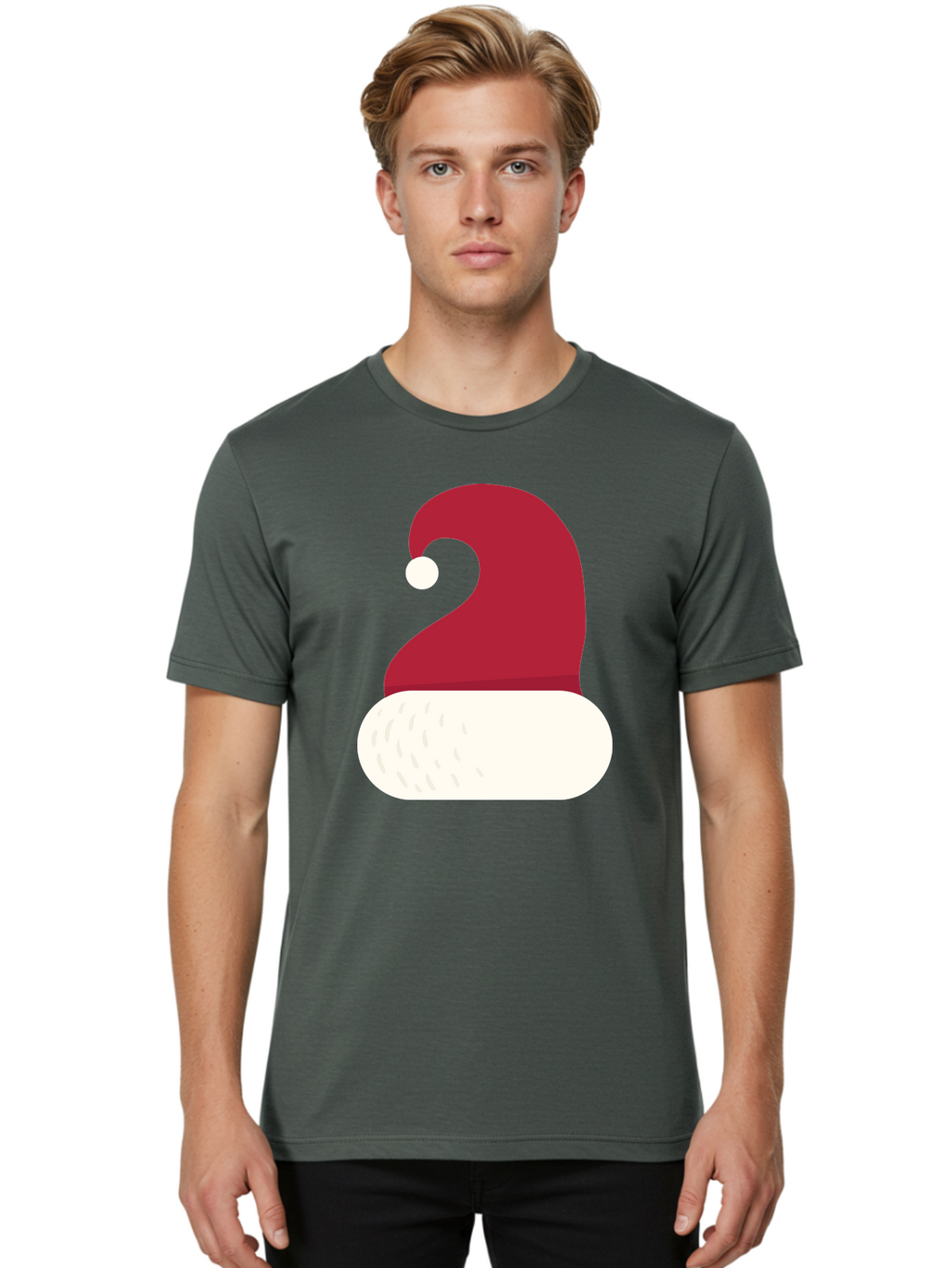 Santa-Hat Men'S Graphic Tee, 100% Cotton, Comfortable Casual Summer Wear, Machine Washable, Santa Hat, Christmas Hat, Red And White Hat, Winter Clothing, Festive Accessory, Holiday Fashion, Cartoon Style, Digital Illustration Aad135