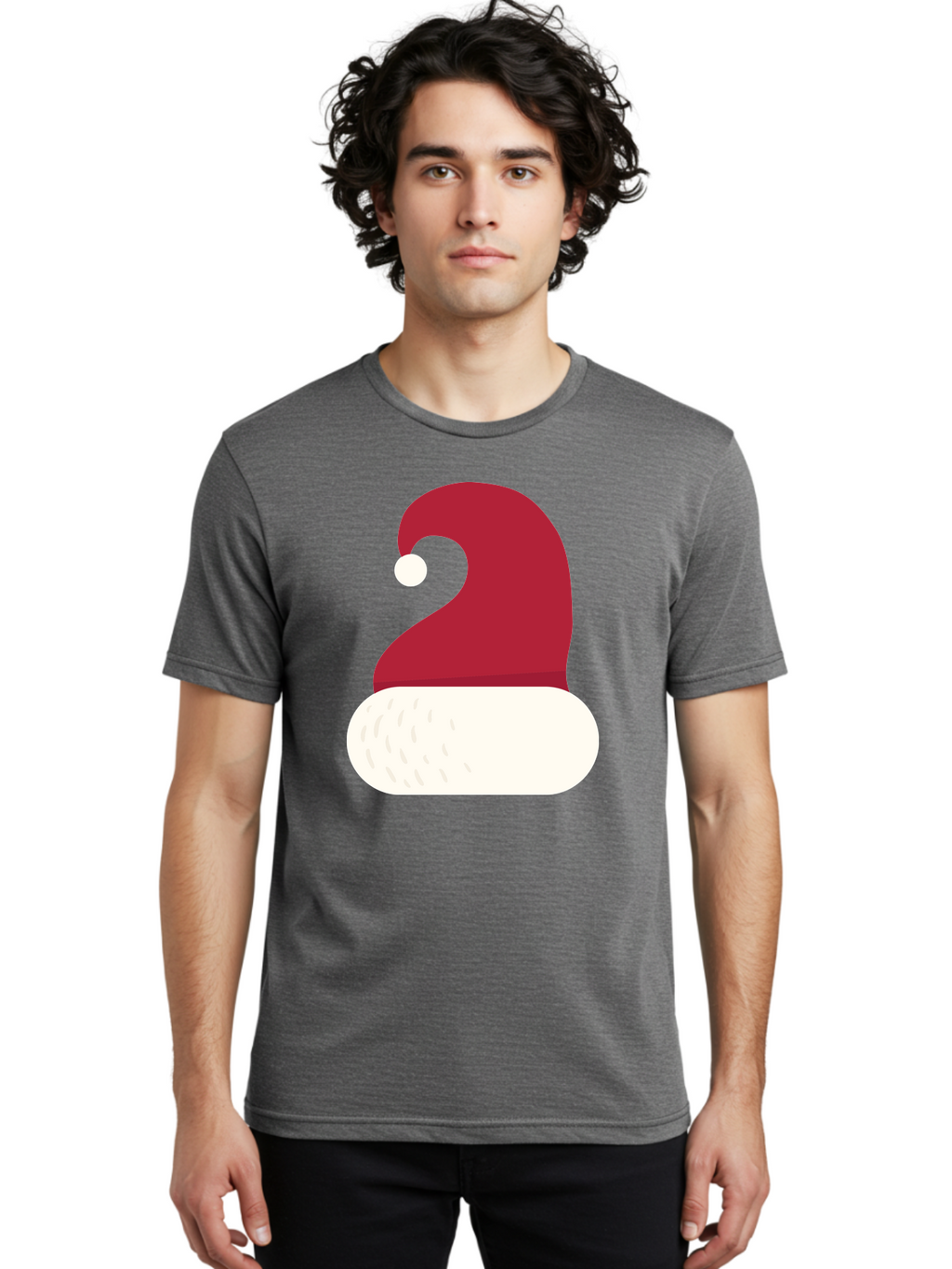 Santa-Hat Men'S Graphic Tee, 100% Cotton, Comfortable Casual Summer Wear, Machine Washable, Santa Hat, Christmas Hat, Red And White Hat, Winter Clothing, Festive Accessory, Holiday Fashion, Cartoon Style, Digital Illustration Aad135
