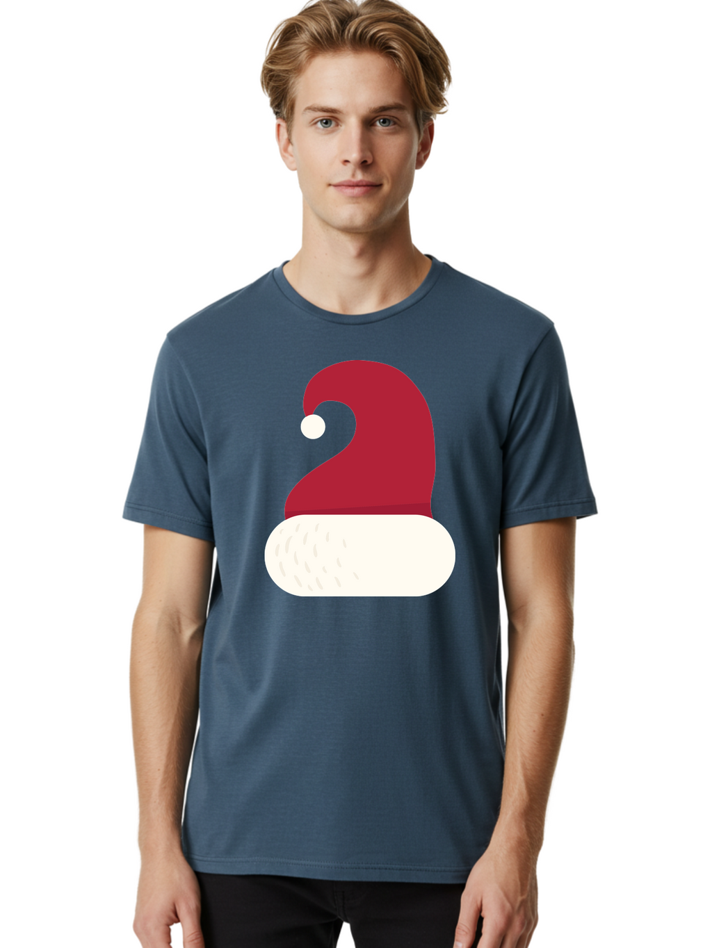 Santa-Hat Men'S Graphic Tee, 100% Cotton, Comfortable Casual Summer Wear, Machine Washable, Santa Hat, Christmas Hat, Red And White Hat, Winter Clothing, Festive Accessory, Holiday Fashion, Cartoon Style, Digital Illustration Aad135
