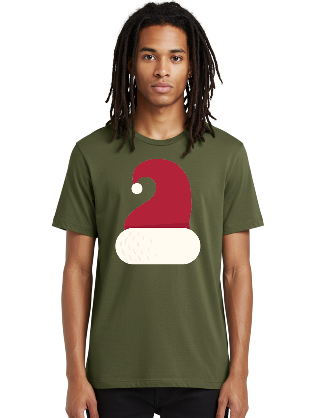 Santa-Hat Men'S Graphic Tee, 100% Cotton, Comfortable Casual Summer Wear, Machine Washable, Santa Hat, Christmas Hat, Red And White Hat, Winter Clothing, Festive Accessory, Holiday Fashion, Cartoon Style, Digital Illustration Aad135