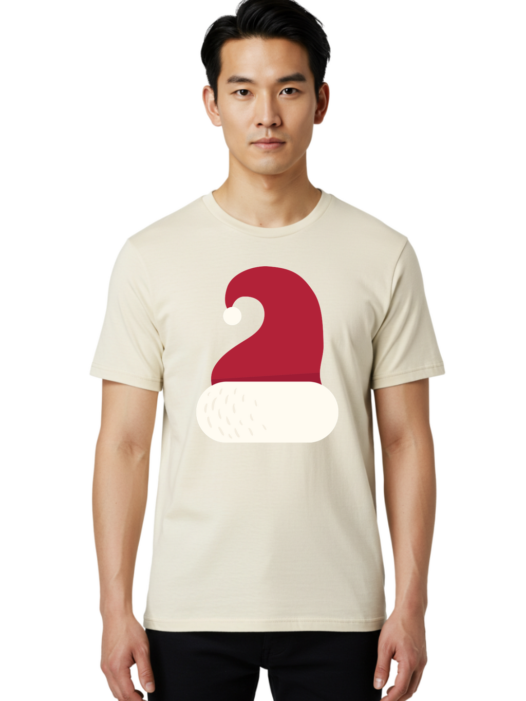 Santa-Hat Men'S Graphic Tee, 100% Cotton, Comfortable Casual Summer Wear, Machine Washable, Santa Hat, Christmas Hat, Red And White Hat, Winter Clothing, Festive Accessory, Holiday Fashion, Cartoon Style, Digital Illustration Aad135