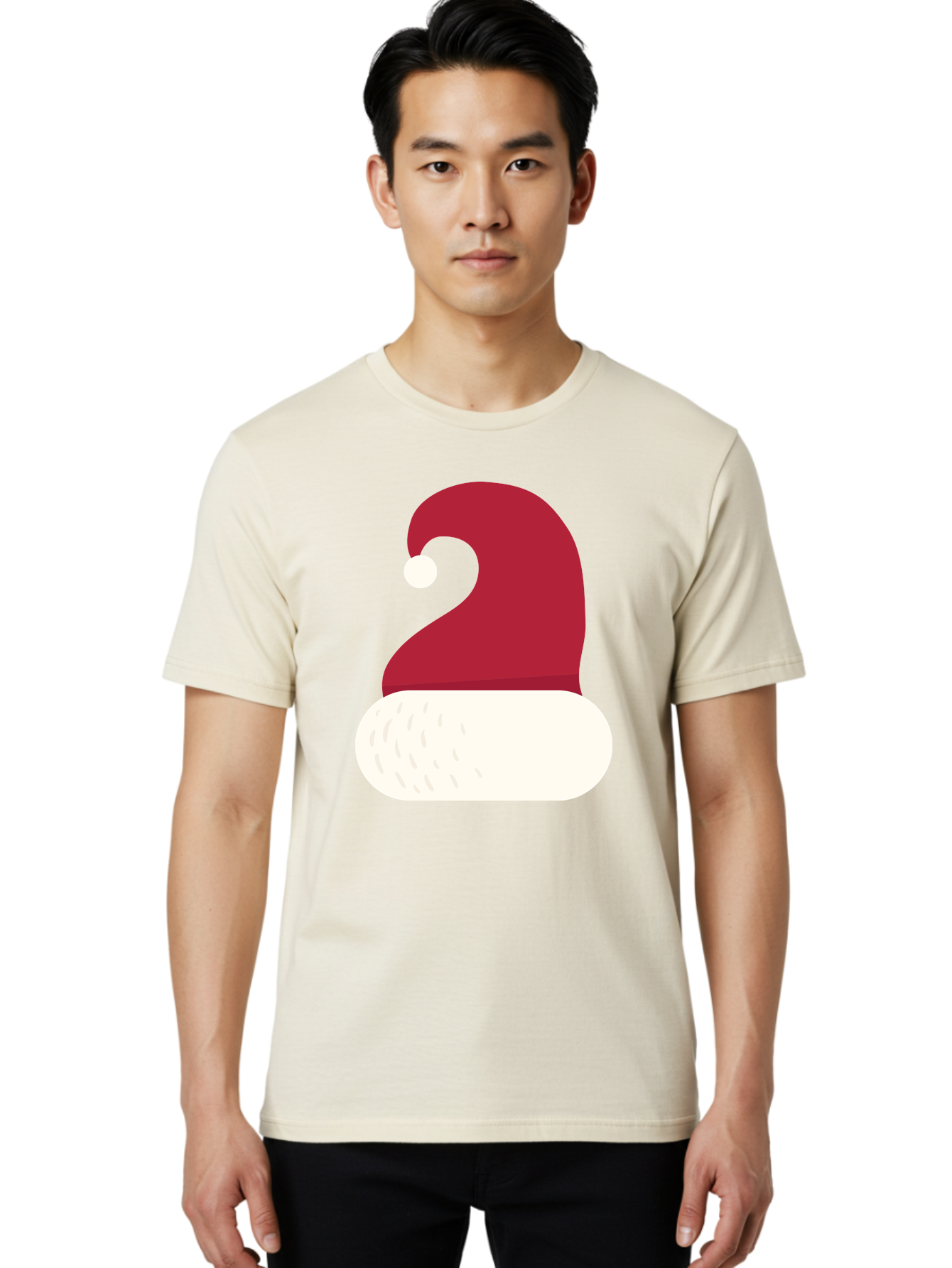 Santa-Hat Men'S Graphic Tee, 100% Cotton, Comfortable Casual Summer Wear, Machine Washable, Santa Hat, Christmas Hat, Red And White Hat, Winter Clothing, Festive Accessory, Holiday Fashion, Cartoon Style, Digital Illustration Aad135