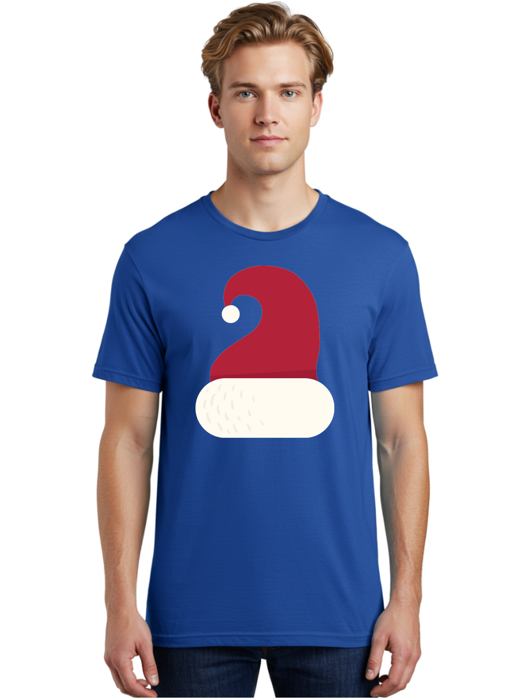 Santa-Hat Men'S Graphic Tee, 100% Cotton, Comfortable Casual Summer Wear, Machine Washable, Santa Hat, Christmas Hat, Red And White Hat, Winter Clothing, Festive Accessory, Holiday Fashion, Cartoon Style, Digital Illustration Aad135