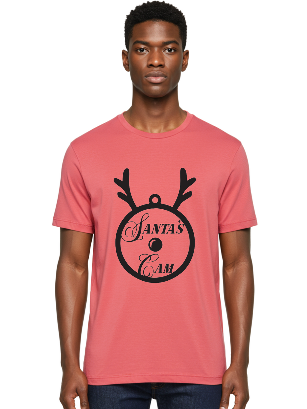 Santa-S-Cam Men'S Graphic Tee, 100% Cotton, Comfortable Casual Summer Wear, Machine Washable, Christmas Decoration, Santa'S Cam, Reindeer Antlers, Festive Design, Holiday Ornaments, Christmas Magic, Winter Wonderland, Holiday Cheer Aad136