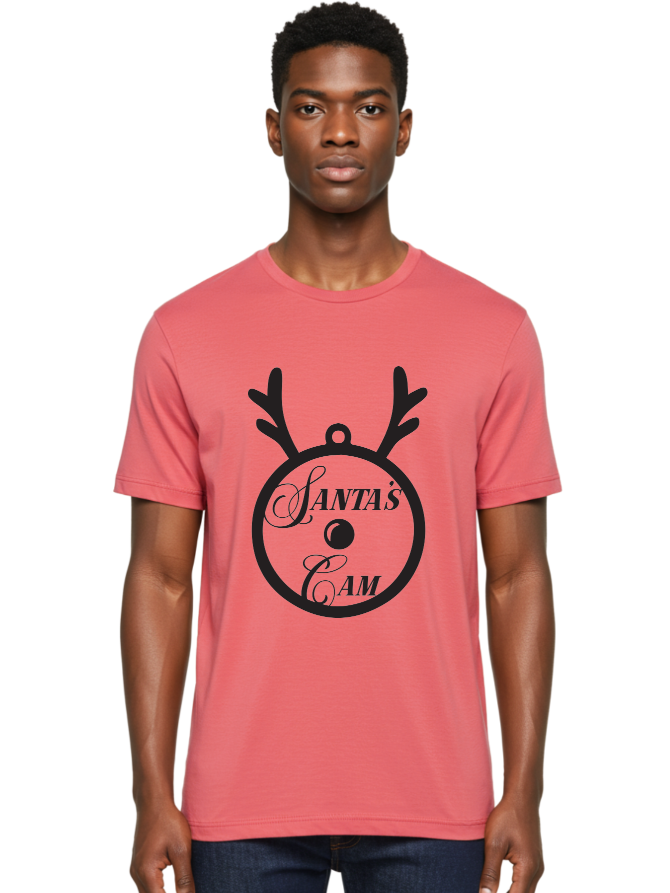 Santa-S-Cam Men'S Graphic Tee, 100% Cotton, Comfortable Casual Summer Wear, Machine Washable, Christmas Decoration, Santa'S Cam, Reindeer Antlers, Festive Design, Holiday Ornaments, Christmas Magic, Winter Wonderland, Holiday Cheer Aad136