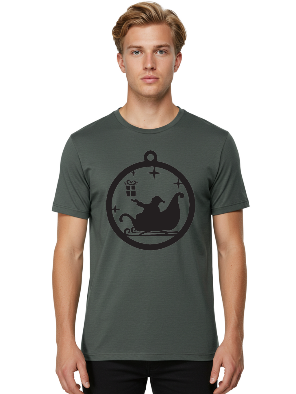 Santa-Sleigh-Ornament-1 Men'S Graphic Tee, 100% Cotton, Comfortable Casual Summer Wear, Machine Washable, Santa Claus, Christmas Gift, Sleigh Ride, Festive Holiday, Winter Wonderland, Gift Giving, Christmas Magic, Holiday Cheer Aad137