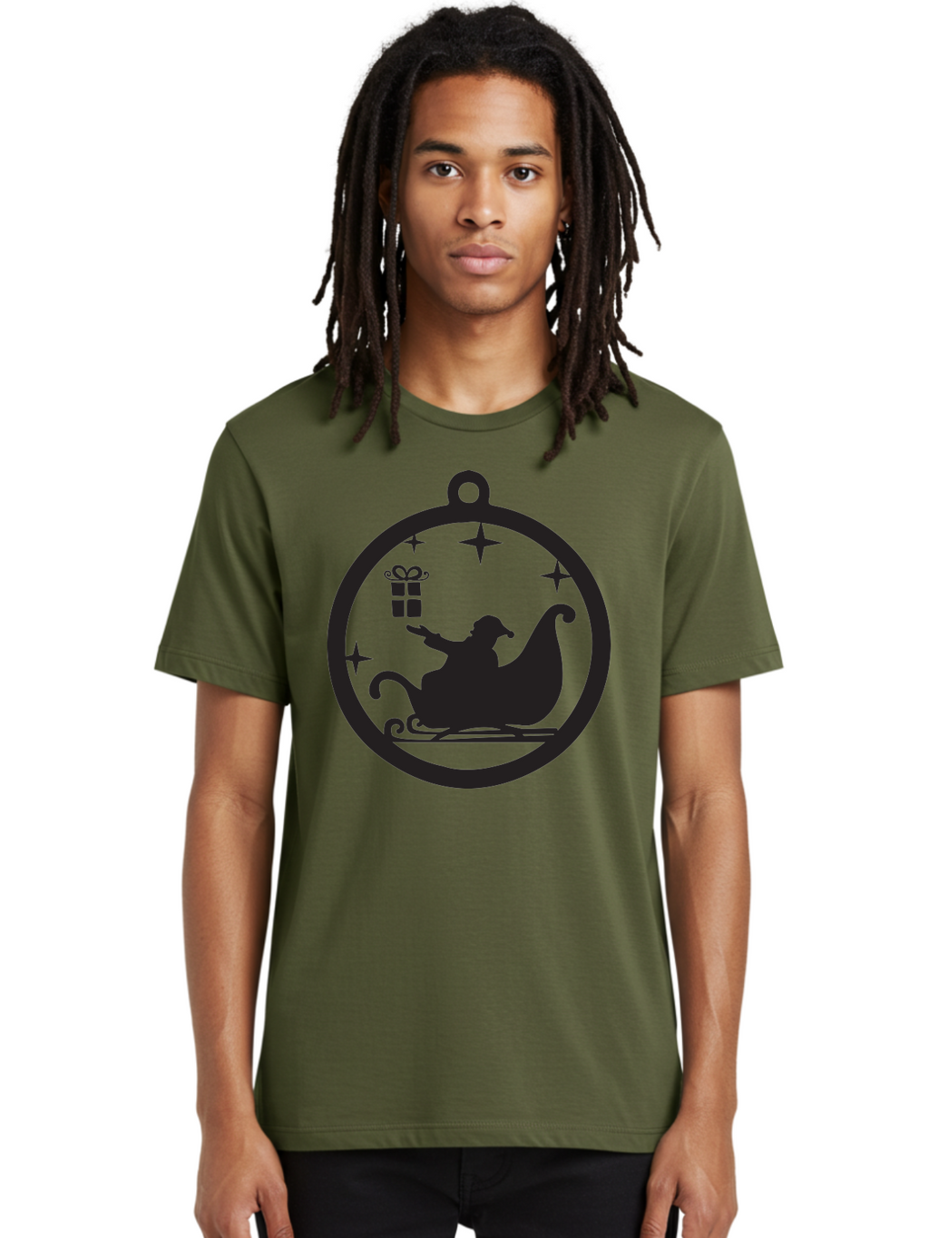 Santa-Sleigh-Ornament-1 Men'S Graphic Tee, 100% Cotton, Comfortable Casual Summer Wear, Machine Washable, Santa Claus, Christmas Gift, Sleigh Ride, Festive Holiday, Winter Wonderland, Gift Giving, Christmas Magic, Holiday Cheer Aad137