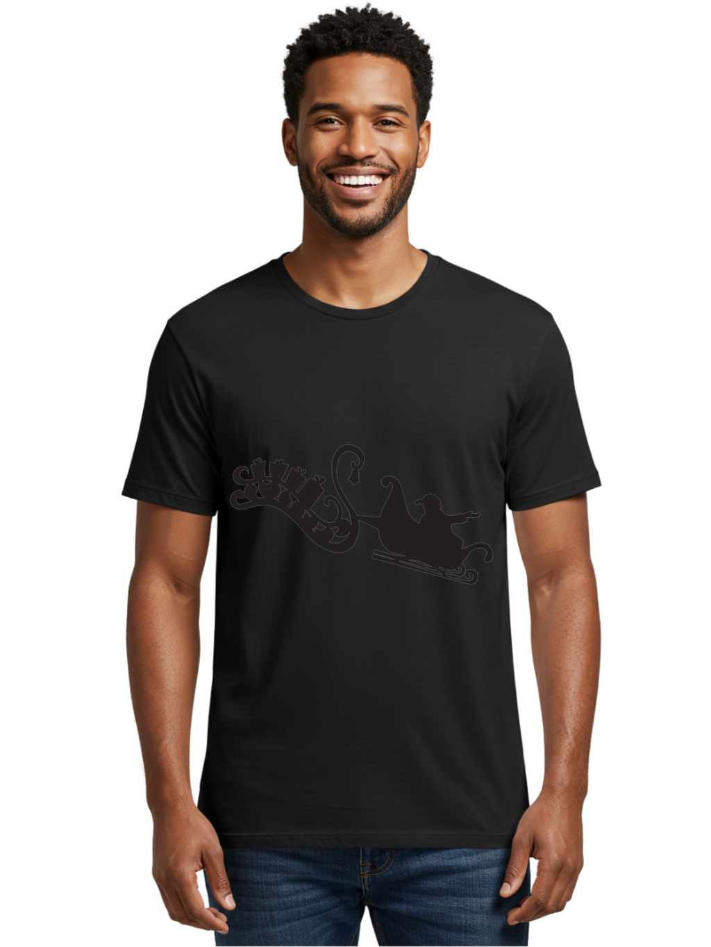 Santa-Sleigh Men'S Graphic Tee, 100% Cotton, Comfortable Casual Summer Wear, Machine Washable, Sleigh Silhouette, Santa Claus, Christmas Gifts, Festive Season, Holiday Cheer, Winter Wonderland, Jolly Old Elf, Gift Giving, Christmas Magic, Aad140