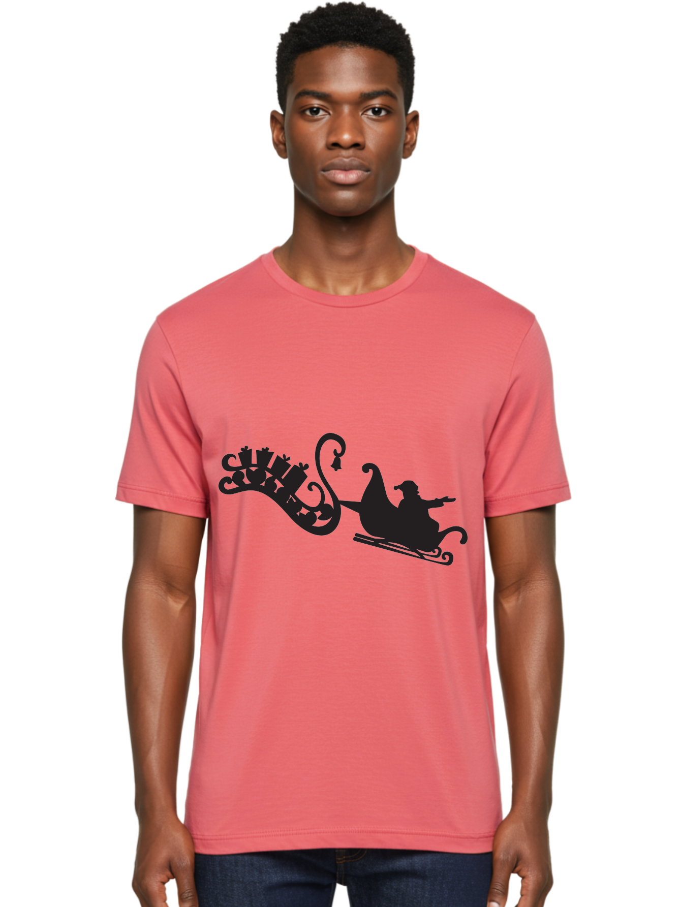 Santa-Sleigh Men'S Graphic Tee, 100% Cotton, Comfortable Casual Summer Wear, Machine Washable, Sleigh Silhouette, Santa Claus, Christmas Gifts, Festive Season, Holiday Cheer, Winter Wonderland, Jolly Old Elf, Gift Giving, Christmas Magic, Aad140