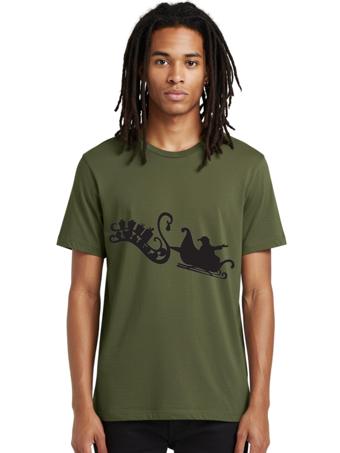 Santa-Sleigh Men'S Graphic Tee, 100% Cotton, Comfortable Casual Summer Wear, Machine Washable, Sleigh Silhouette, Santa Claus, Christmas Gifts, Festive Season, Holiday Cheer, Winter Wonderland, Jolly Old Elf, Gift Giving, Christmas Magic, Aad140