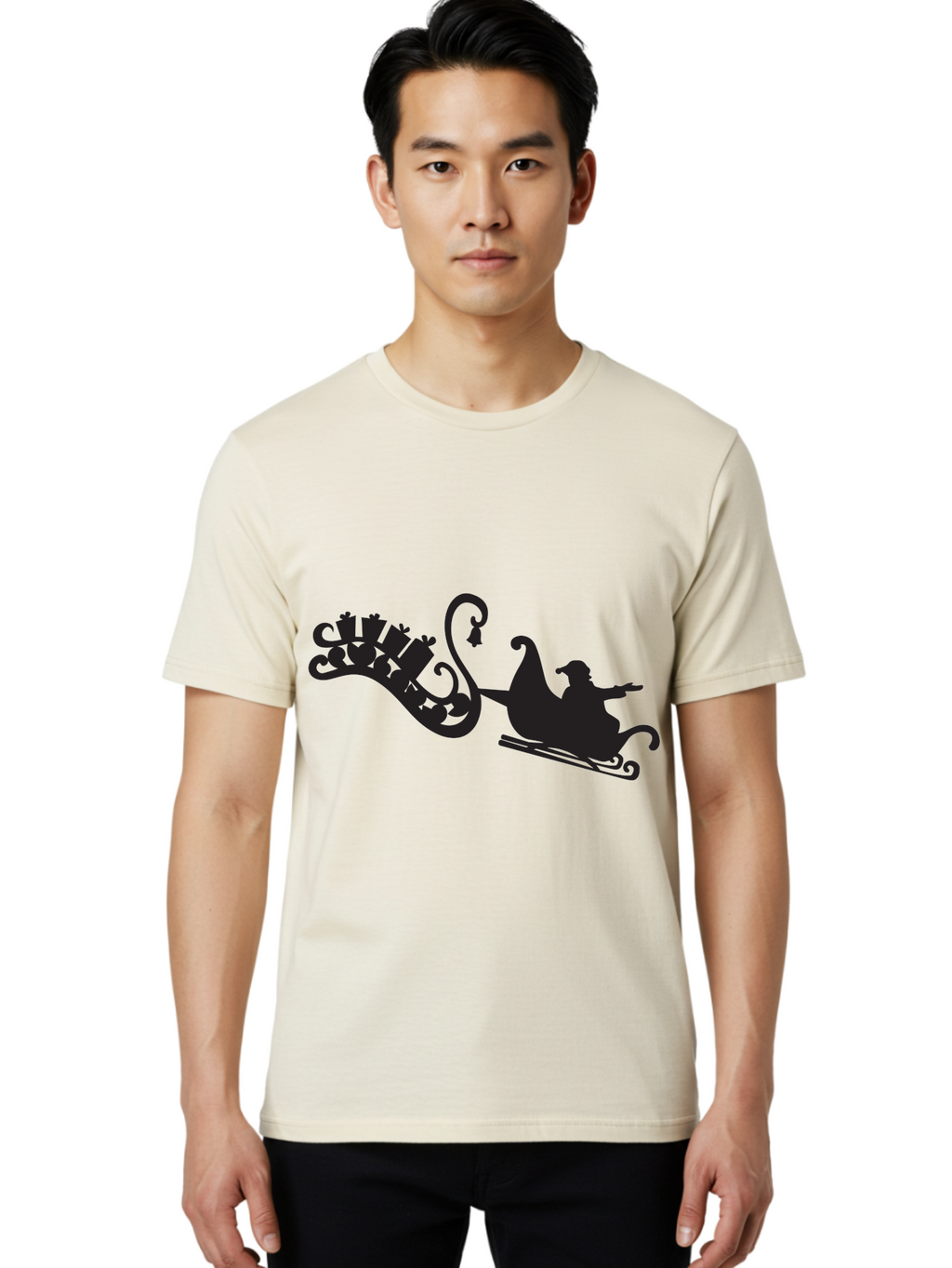 Santa-Sleigh Men'S Graphic Tee, 100% Cotton, Comfortable Casual Summer Wear, Machine Washable, Sleigh Silhouette, Santa Claus, Christmas Gifts, Festive Season, Holiday Cheer, Winter Wonderland, Jolly Old Elf, Gift Giving, Christmas Magic, Aad140