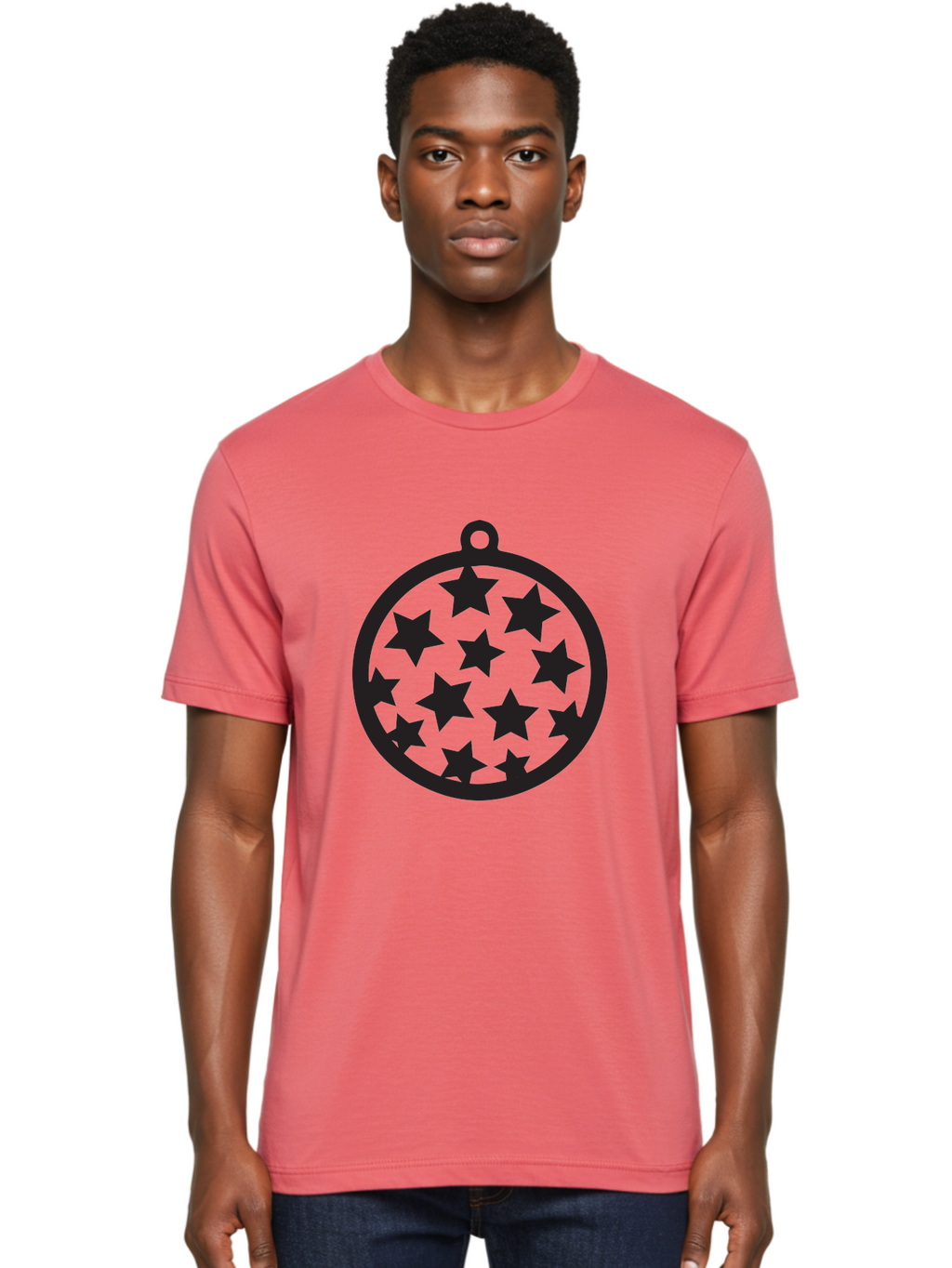Seven-Star-Ball Men'S Graphic Tee, 100% Cotton, Comfortable Casual Summer Wear, Machine Washable, Seven Stars, Black Stars, Circular Frame, Ornament Design, Christmas Decoration, Festive Symbol, Star Pattern, Magic Symbol, Mystical Design Aad149