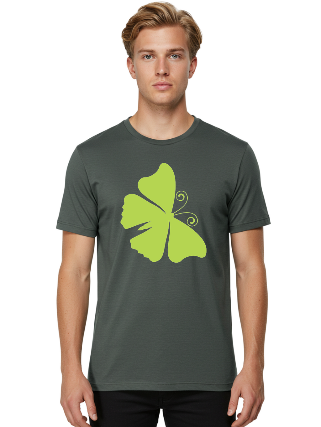 Shamrock-Graphic Men'S Graphic Tee, 100% Cotton, Comfortable Casual Summer Wear, Machine Washable, Clover Silhouette, Shamrock Graphic, Four-Leaf Clover, Irish Heritage, Luck Symbol, Green Leaf, Elegant Design, Minimalist Art, Simple Shapes Aad152