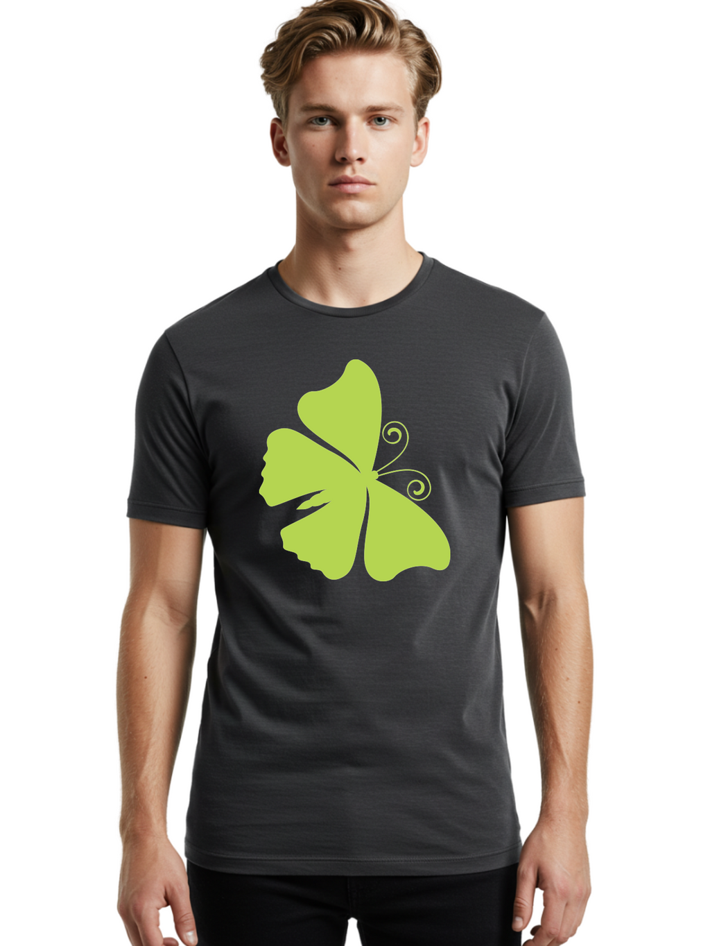 Shamrock-Graphic Men'S Graphic Tee, 100% Cotton, Comfortable Casual Summer Wear, Machine Washable, Clover Silhouette, Shamrock Graphic, Four-Leaf Clover, Irish Heritage, Luck Symbol, Green Leaf, Elegant Design, Minimalist Art, Simple Shapes Aad152