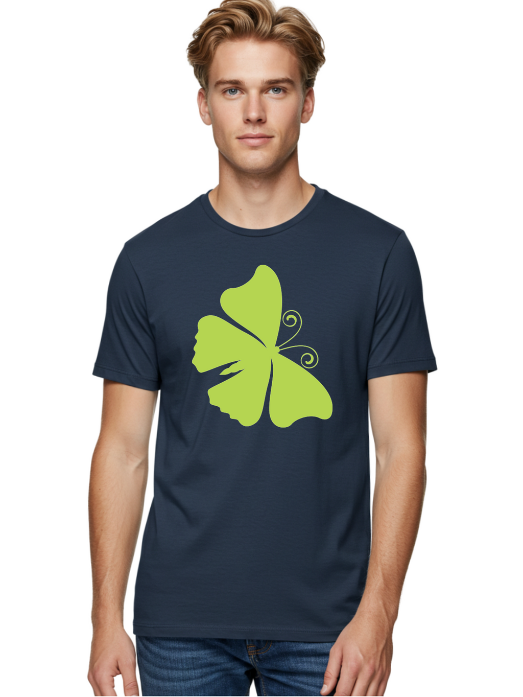 Shamrock-Graphic Men'S Graphic Tee, 100% Cotton, Comfortable Casual Summer Wear, Machine Washable, Clover Silhouette, Shamrock Graphic, Four-Leaf Clover, Irish Heritage, Luck Symbol, Green Leaf, Elegant Design, Minimalist Art, Simple Shapes Aad152