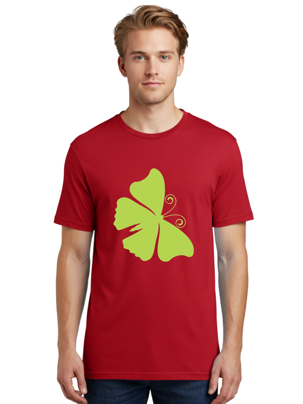 Shamrock-Graphic Men'S Graphic Tee, 100% Cotton, Comfortable Casual Summer Wear, Machine Washable, Clover Silhouette, Shamrock Graphic, Four-Leaf Clover, Irish Heritage, Luck Symbol, Green Leaf, Elegant Design, Minimalist Art, Simple Shapes Aad152