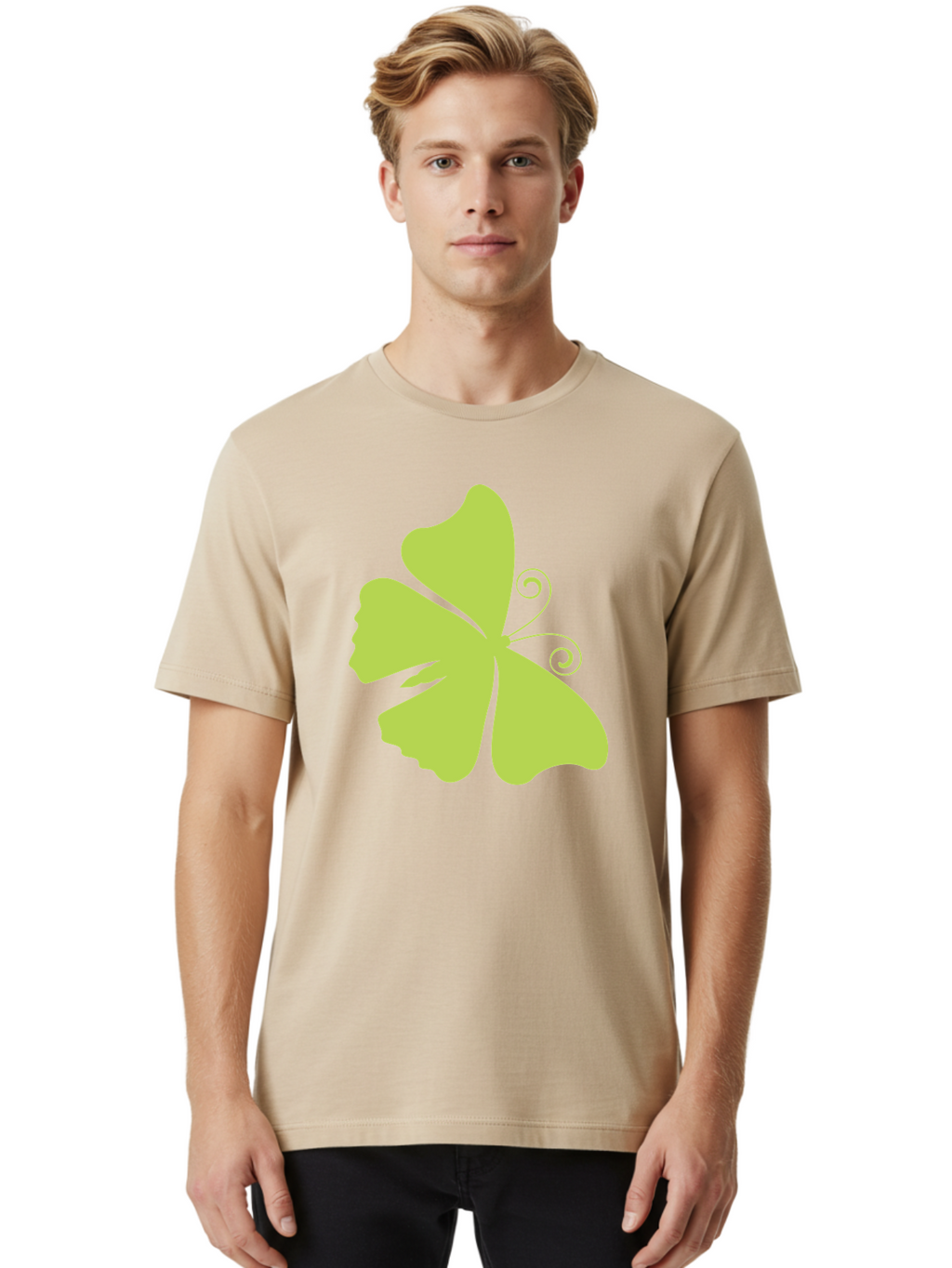 Shamrock-Graphic Men'S Graphic Tee, 100% Cotton, Comfortable Casual Summer Wear, Machine Washable, Clover Silhouette, Shamrock Graphic, Four-Leaf Clover, Irish Heritage, Luck Symbol, Green Leaf, Elegant Design, Minimalist Art, Simple Shapes Aad152