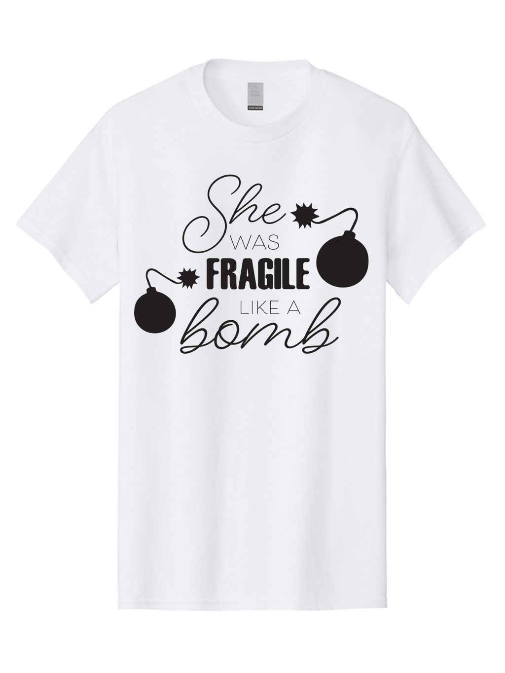 She-Was-Fragile-Like-A-Bomb Men'S Graphic Tee, 100% Cotton, Comfortable Casual Summer Wear, Machine Washable, Inspirational Quote, Motivational Phrase, Strong Women, Empowerment Message, Bomb Illustration, Powerful Graphics, Female Strength, Aad157