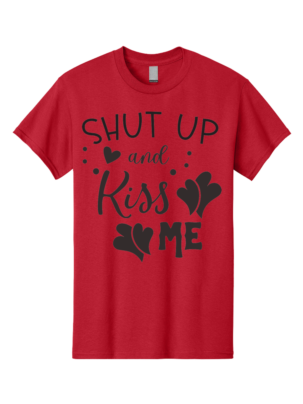 Shut-Up-And-Kiss-Me Men'S Graphic Tee, 100% Cotton, Comfortable Casual Summer Wear, Machine Washable, Love Quotes, Romantic Phrases, Kiss Me, Shut Up, Heart Shapes, Valentines Day, Love Messages, Couple Goals, Sweet Nothings Aad160