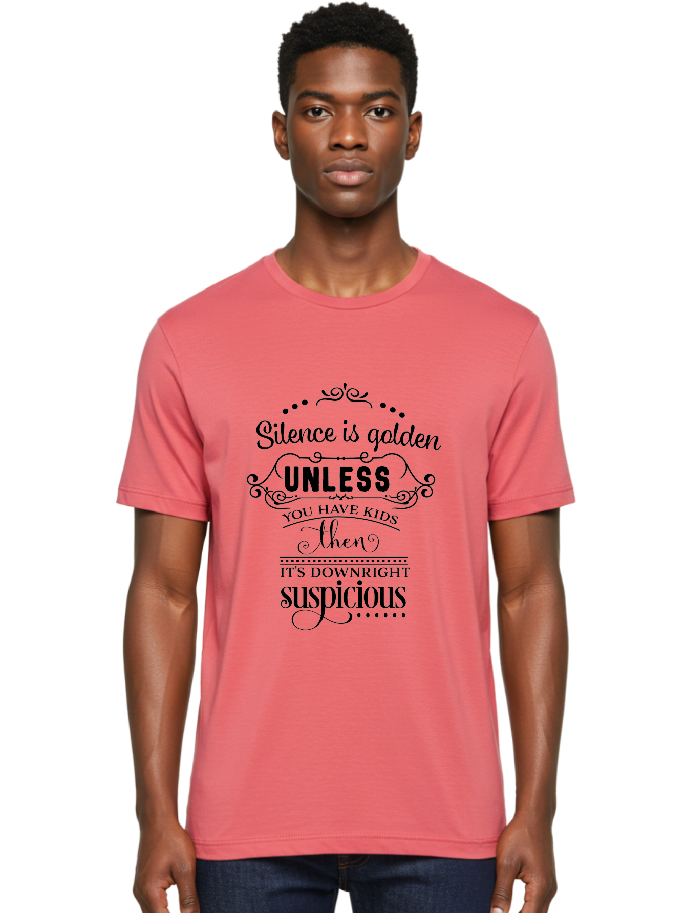 Silence-Is-Golden-Unless Men'S Graphic Tee, 100% Cotton, Comfortable Casual Summer Wear, Machine Washable, Funny Quote, Parenting Humor, Silence Is Golden, Unless You Have Kids, Humorous Quote, Parenting Joke, Sarcastic Quote, Aad161