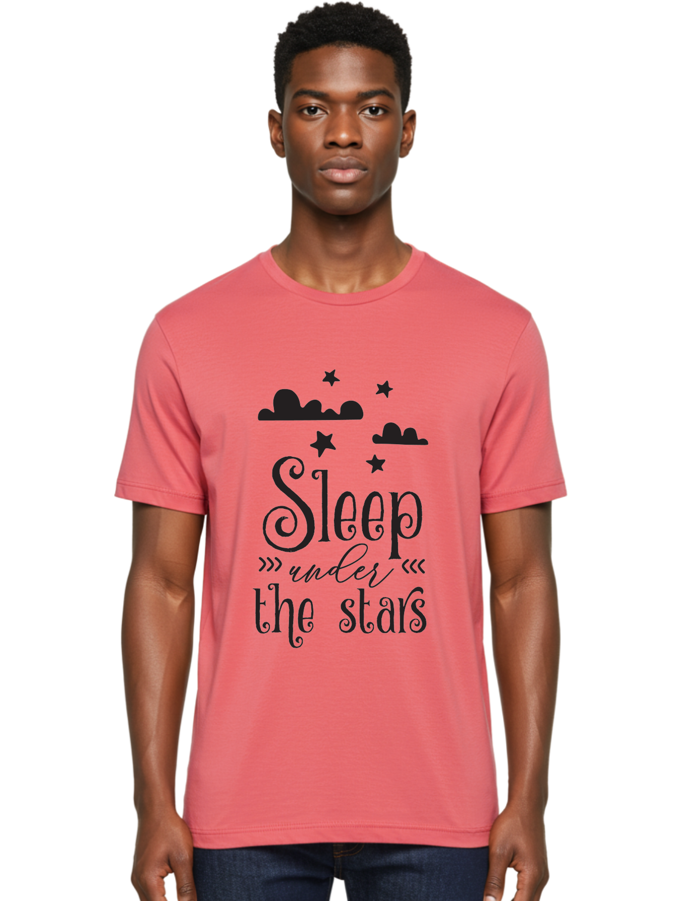 Sleep-Under-The-Stars Men'S Graphic Tee, 100% Cotton, Comfortable Casual Summer Wear, Machine Washable, Sleep Under The Stars, Night Sky, Starry Night, Relaxation, Calming Quote, Inspirational Quote, Celestial Theme, Dreamy Atmosphere Aad164