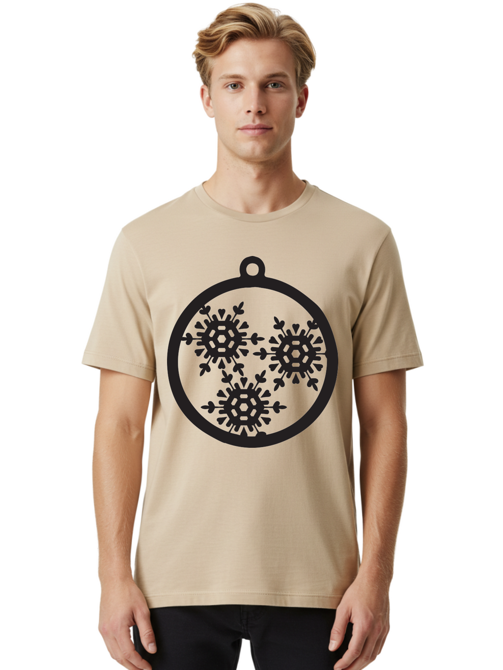 Snowflakes-Ornament-1 Men'S Graphic Tee, 100% Cotton, Comfortable Casual Summer Wear, Machine Washable, Snowflakes In Ornament, Winter Decorations, Festive Designs, Holiday Ornaments, Christmas Decor, Snowy Themes, Decorative Cutouts, Aad176