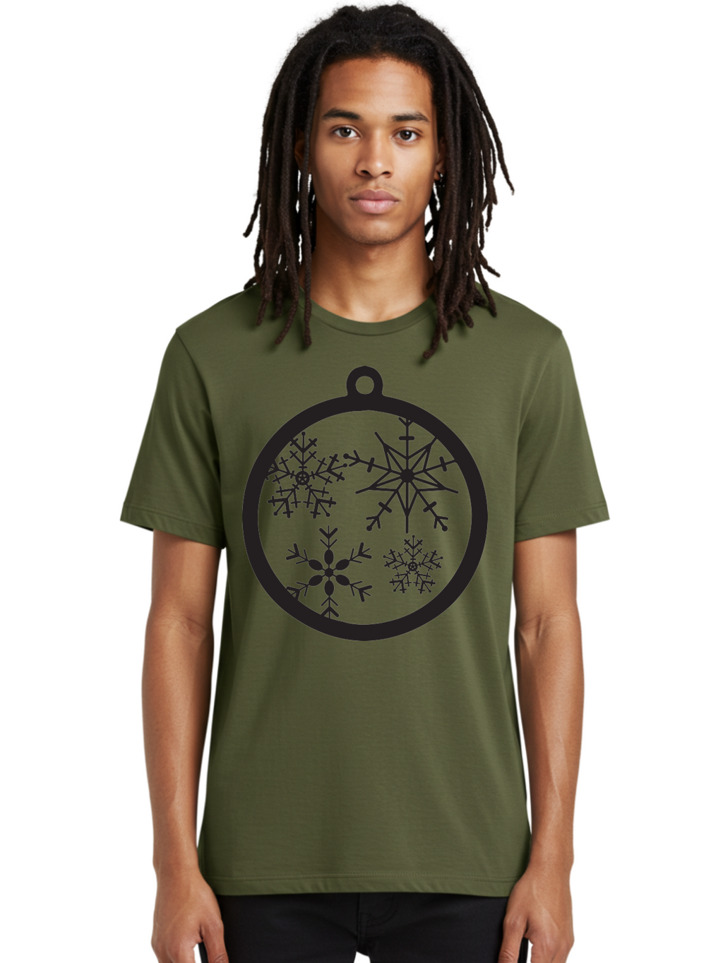 Snowflakes-Ornament-2 Men'S Graphic Tee, 100% Cotton, Comfortable Casual Summer Wear, Machine Washable, Snowflakes, Winter Decoration, Christmas Ornament, Festive Design, Holiday Decor, Black Silhouette, Intricate Patterns, Snowflake Art, Aad177