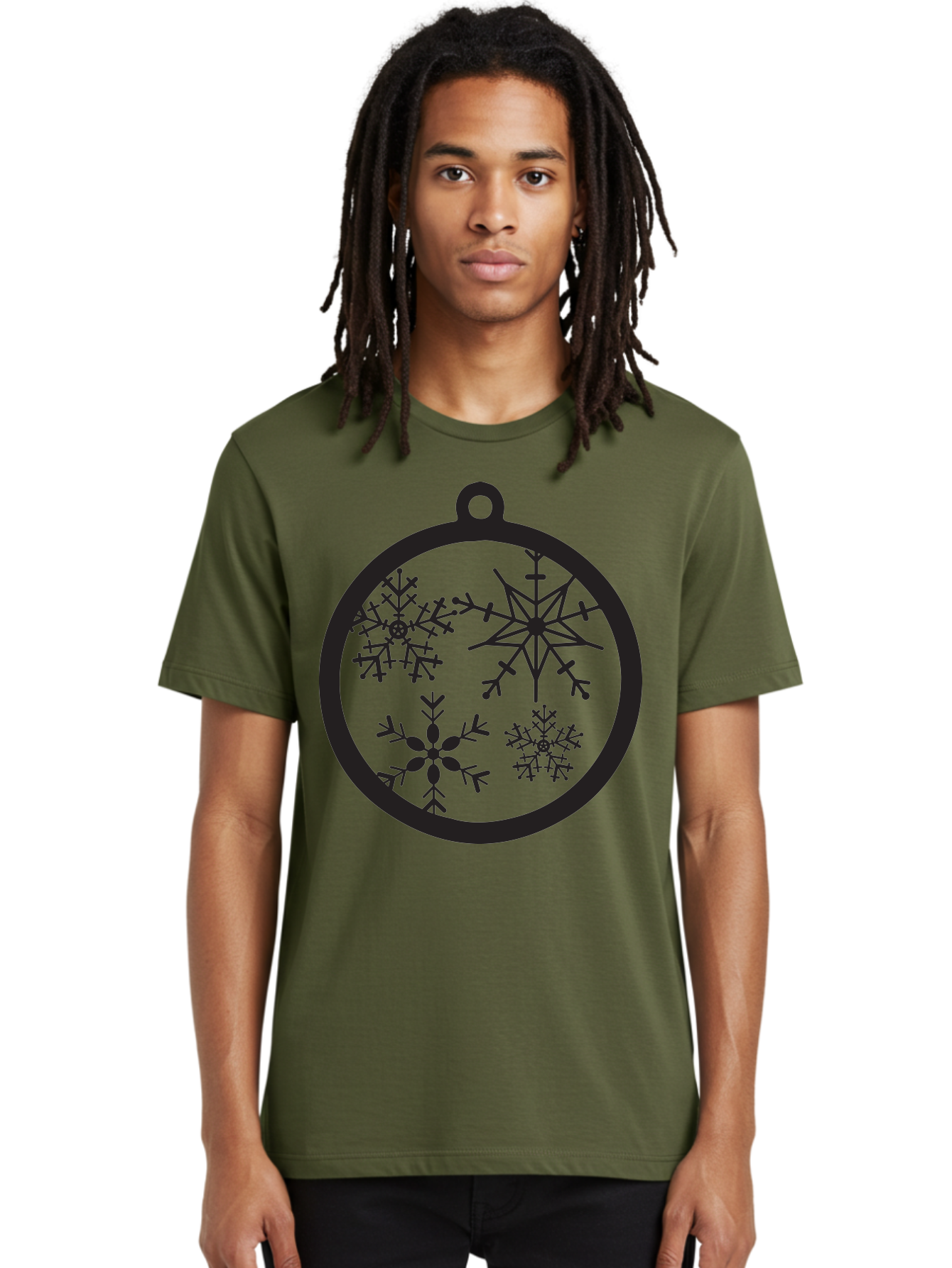 Snowflakes-Ornament-2 Men'S Graphic Tee, 100% Cotton, Comfortable Casual Summer Wear, Machine Washable, Snowflakes, Winter Decoration, Christmas Ornament, Festive Design, Holiday Decor, Black Silhouette, Intricate Patterns, Snowflake Art, Aad177