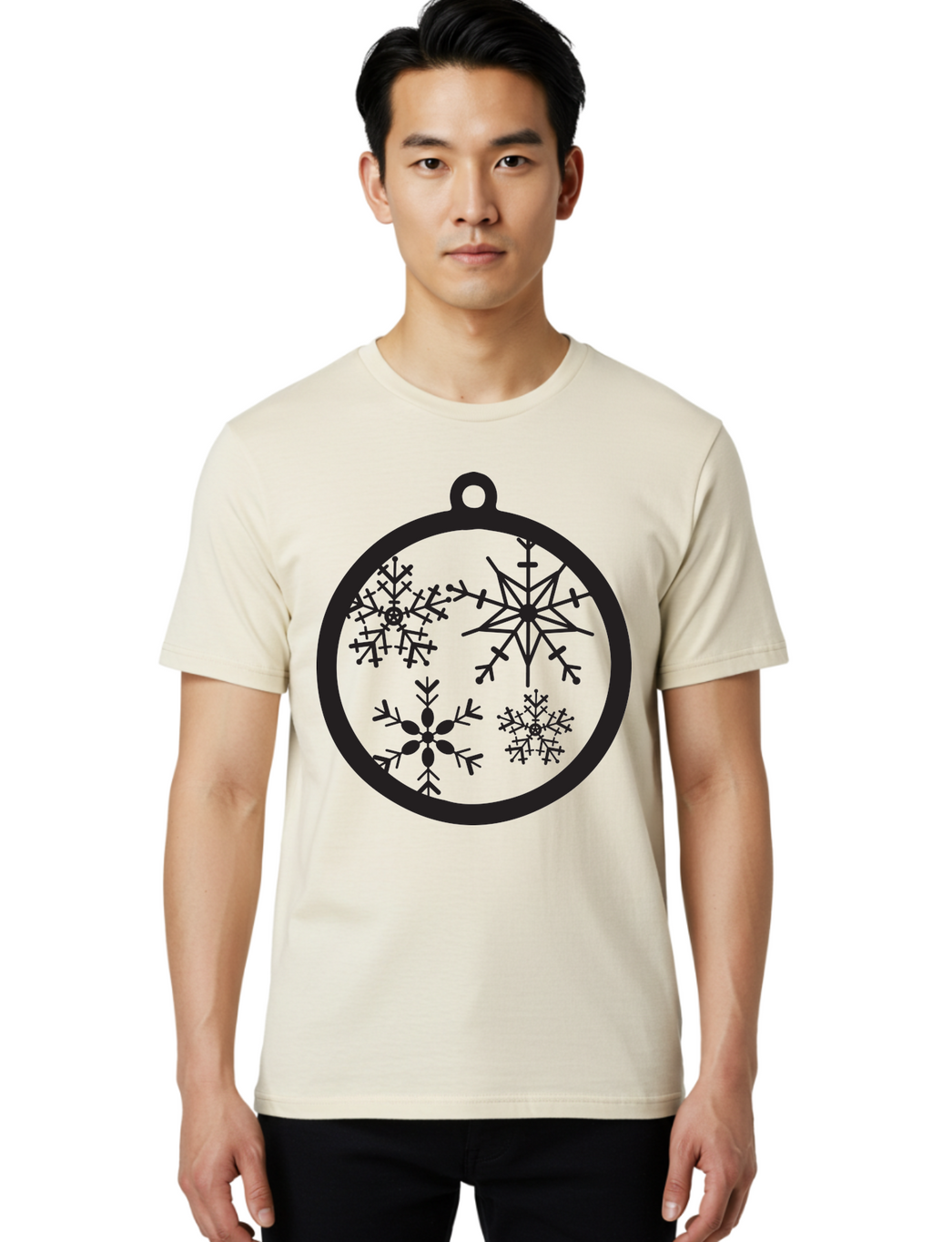 Snowflakes-Ornament-2 Men'S Graphic Tee, 100% Cotton, Comfortable Casual Summer Wear, Machine Washable, Snowflakes, Winter Decoration, Christmas Ornament, Festive Design, Holiday Decor, Black Silhouette, Intricate Patterns, Snowflake Art, Aad177
