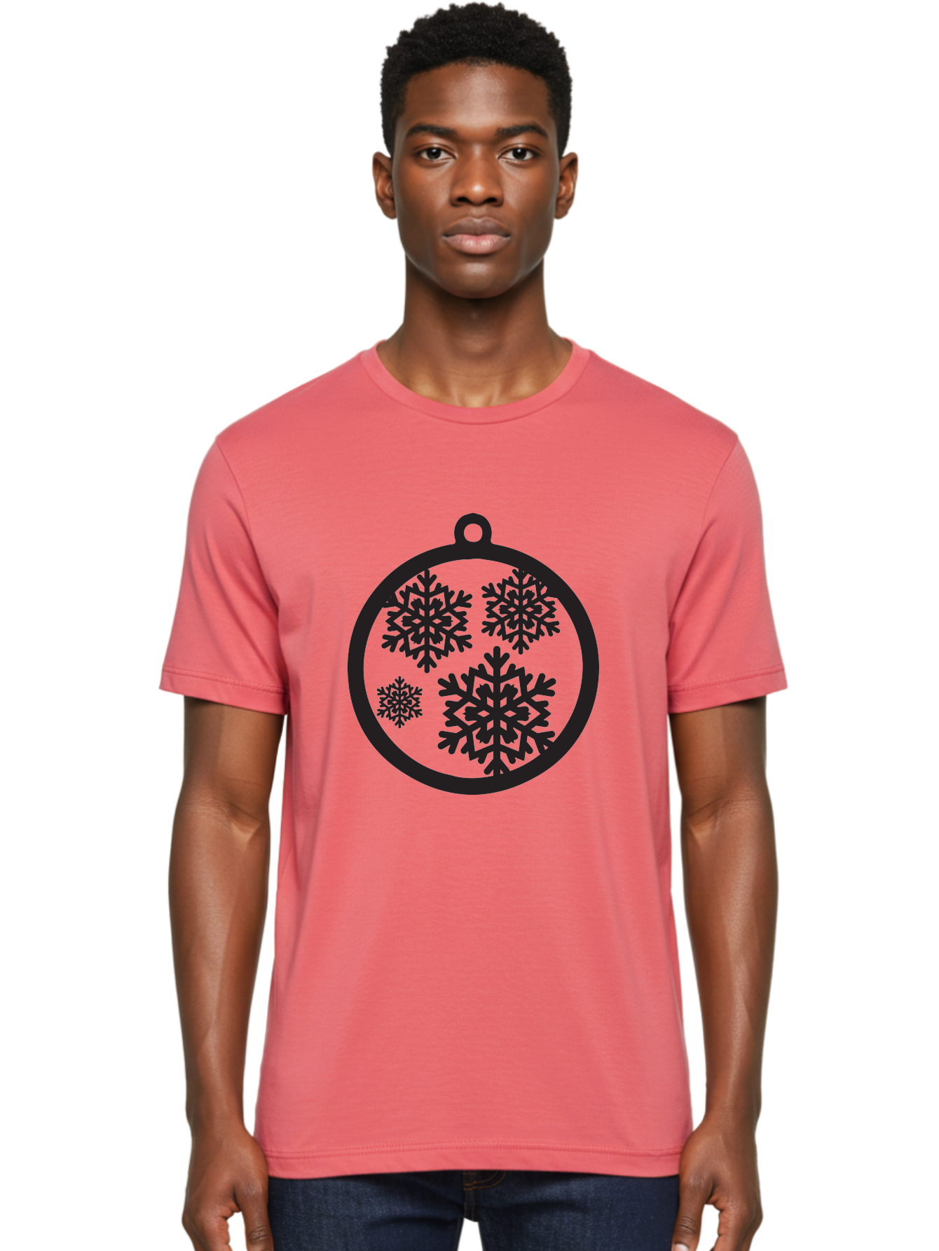 Snowflakes-Ornament Men'S Graphic Tee, 100% Cotton, Comfortable Casual Summer Wear, Machine Washable, Black Christmas Bauble, Snowflakes, Festive Decoration, Holiday Ornament, Winter Wonderland, Seasonal Decor, Black Silhouette, Aad178