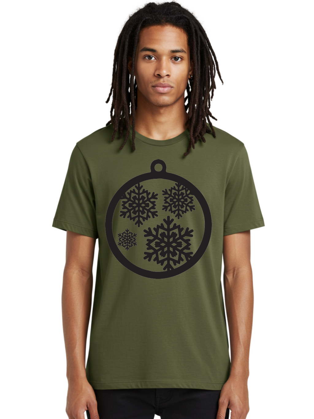 Snowflakes-Ornament Men'S Graphic Tee, 100% Cotton, Comfortable Casual Summer Wear, Machine Washable, Black Christmas Bauble, Snowflakes, Festive Decoration, Holiday Ornament, Winter Wonderland, Seasonal Decor, Black Silhouette, Aad178