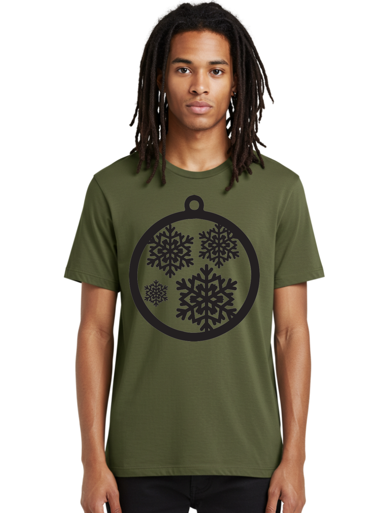 Snowflakes-Ornament Men'S Graphic Tee, 100% Cotton, Comfortable Casual Summer Wear, Machine Washable, Black Christmas Bauble, Snowflakes, Festive Decoration, Holiday Ornament, Winter Wonderland, Seasonal Decor, Black Silhouette, Aad178