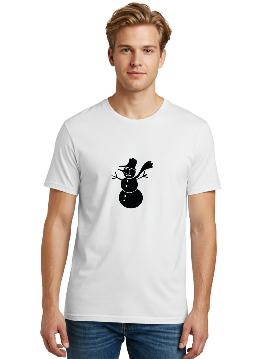 Snowman-1 Men'S Graphic Tee, 100% Cotton, Comfortable Casual Summer Wear, Machine Washable, Smiling Snowman, Waving Snowman, Winter Character, Festive Figure, Cartoon Snowman, Happy Snowman, Winter Fun, Snowman Illustration, Joyful Snowman, Aad179