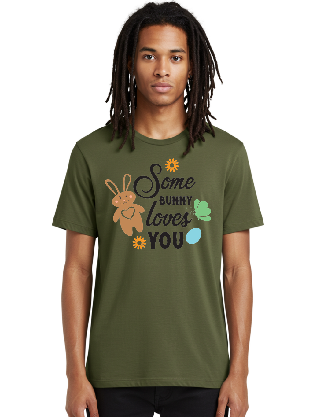 Some-Bunny-Loves-You Men'S Graphic Tee, 100% Cotton, Comfortable Casual Summer Wear, Machine Washable, Easter Bunny, Love Message, Cute Cartoons, Hearts, Spring Theme, Easter Eggs, Festive Designs, Adorable Bunnies, Spring Decorations Aad186