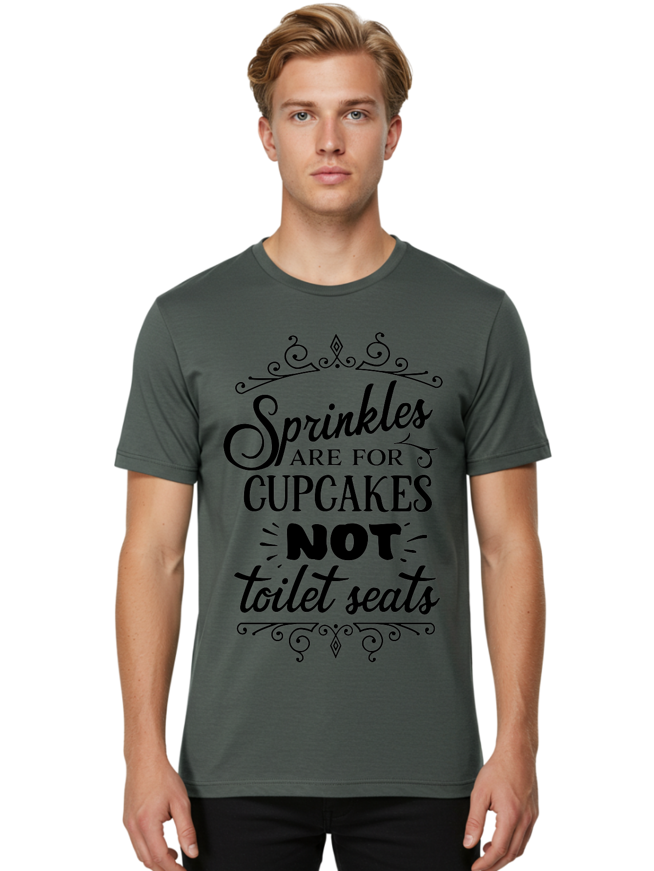 Sprinkles-Are-For-Cupcakes-Not-Toilet-Seats Men'S Graphic Tee, 100% Cotton, Comfortable Casual Summer Wear, Machine Washable, Funny Quote, Quirky Humor, Bathroom Decor, Cupcake Love, Sprinkle Theme, Toilet Humor, Cute Sign, Baking Humor, Aad193