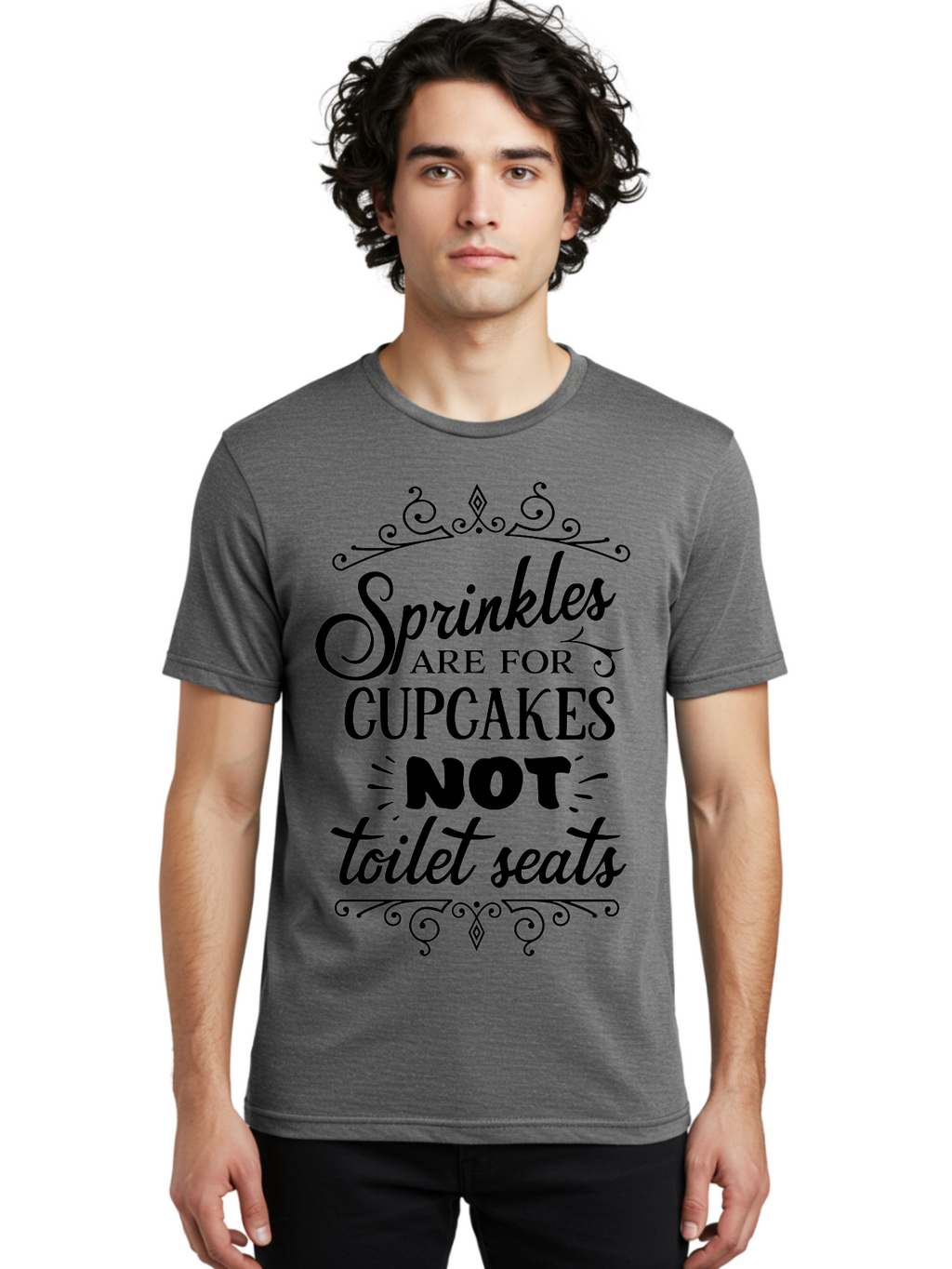 Sprinkles-Are-For-Cupcakes-Not-Toilet-Seats Men'S Graphic Tee, 100% Cotton, Comfortable Casual Summer Wear, Machine Washable, Funny Quote, Quirky Humor, Bathroom Decor, Cupcake Love, Sprinkle Theme, Toilet Humor, Cute Sign, Baking Humor, Aad193