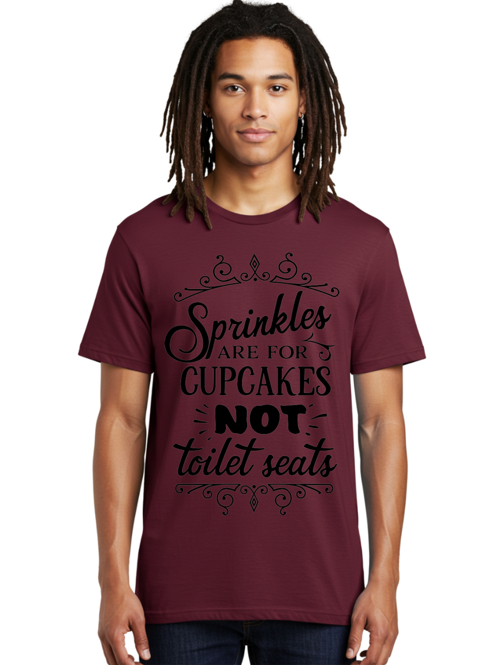 Sprinkles-Are-For-Cupcakes-Not-Toilet-Seats Men'S Graphic Tee, 100% Cotton, Comfortable Casual Summer Wear, Machine Washable, Funny Quote, Quirky Humor, Bathroom Decor, Cupcake Love, Sprinkle Theme, Toilet Humor, Cute Sign, Baking Humor, Aad193
