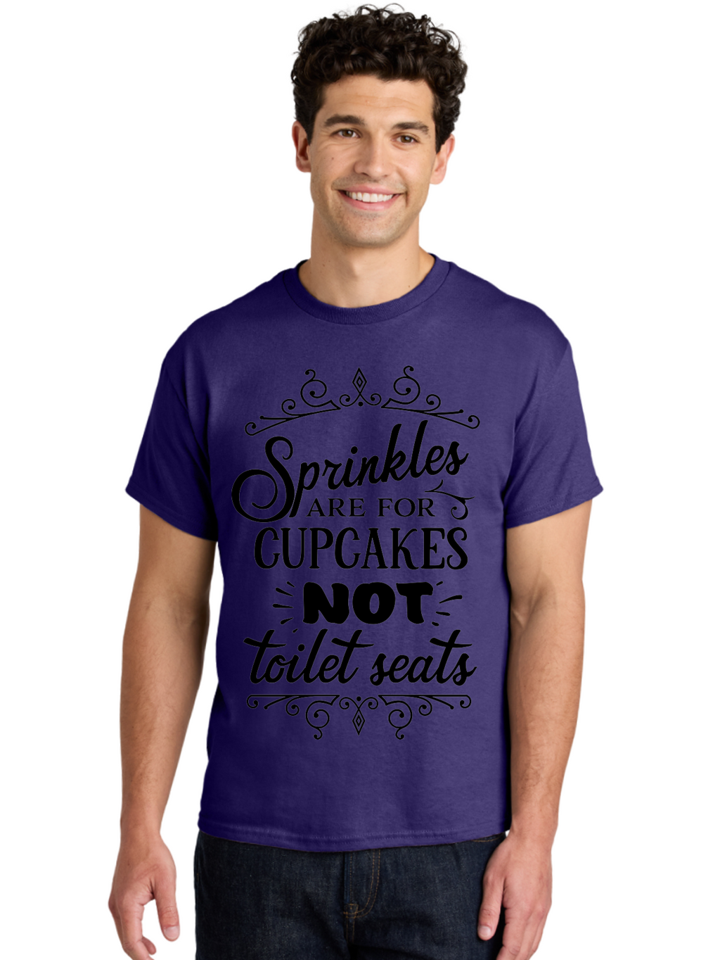 Sprinkles-Are-For-Cupcakes-Not-Toilet-Seats Men'S Graphic Tee, 100% Cotton, Comfortable Casual Summer Wear, Machine Washable, Funny Quote, Quirky Humor, Bathroom Decor, Cupcake Love, Sprinkle Theme, Toilet Humor, Cute Sign, Baking Humor, Aad193