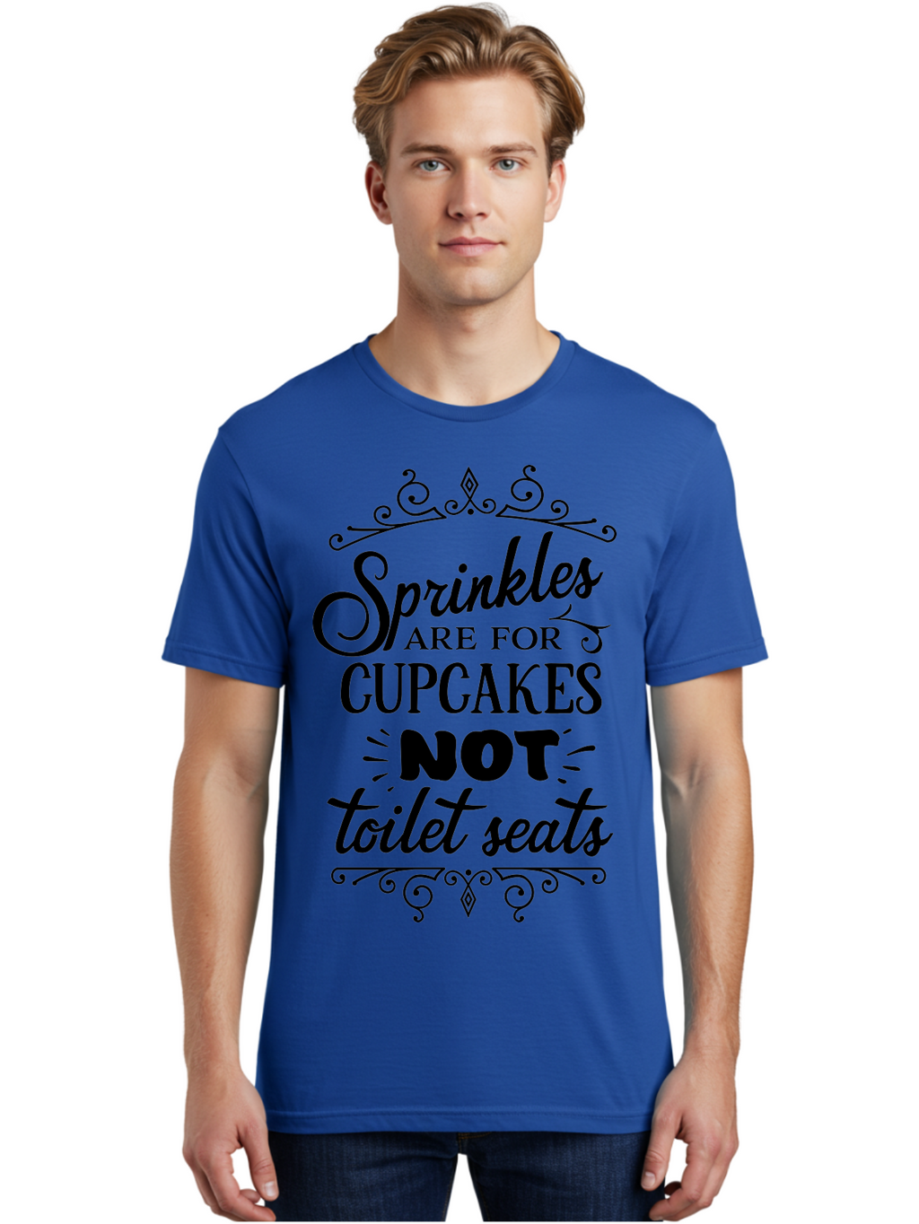 Sprinkles-Are-For-Cupcakes-Not-Toilet-Seats Men'S Graphic Tee, 100% Cotton, Comfortable Casual Summer Wear, Machine Washable, Funny Quote, Quirky Humor, Bathroom Decor, Cupcake Love, Sprinkle Theme, Toilet Humor, Cute Sign, Baking Humor, Aad193