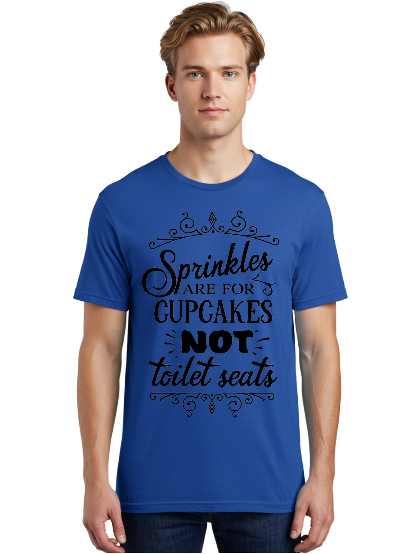 Sprinkles-Are-For-Cupcakes-Not-Toilet-Seats Men'S Graphic Tee, 100% Cotton, Comfortable Casual Summer Wear, Machine Washable, Funny Quote, Quirky Humor, Bathroom Decor, Cupcake Love, Sprinkle Theme, Toilet Humor, Cute Sign, Baking Humor, Aad193