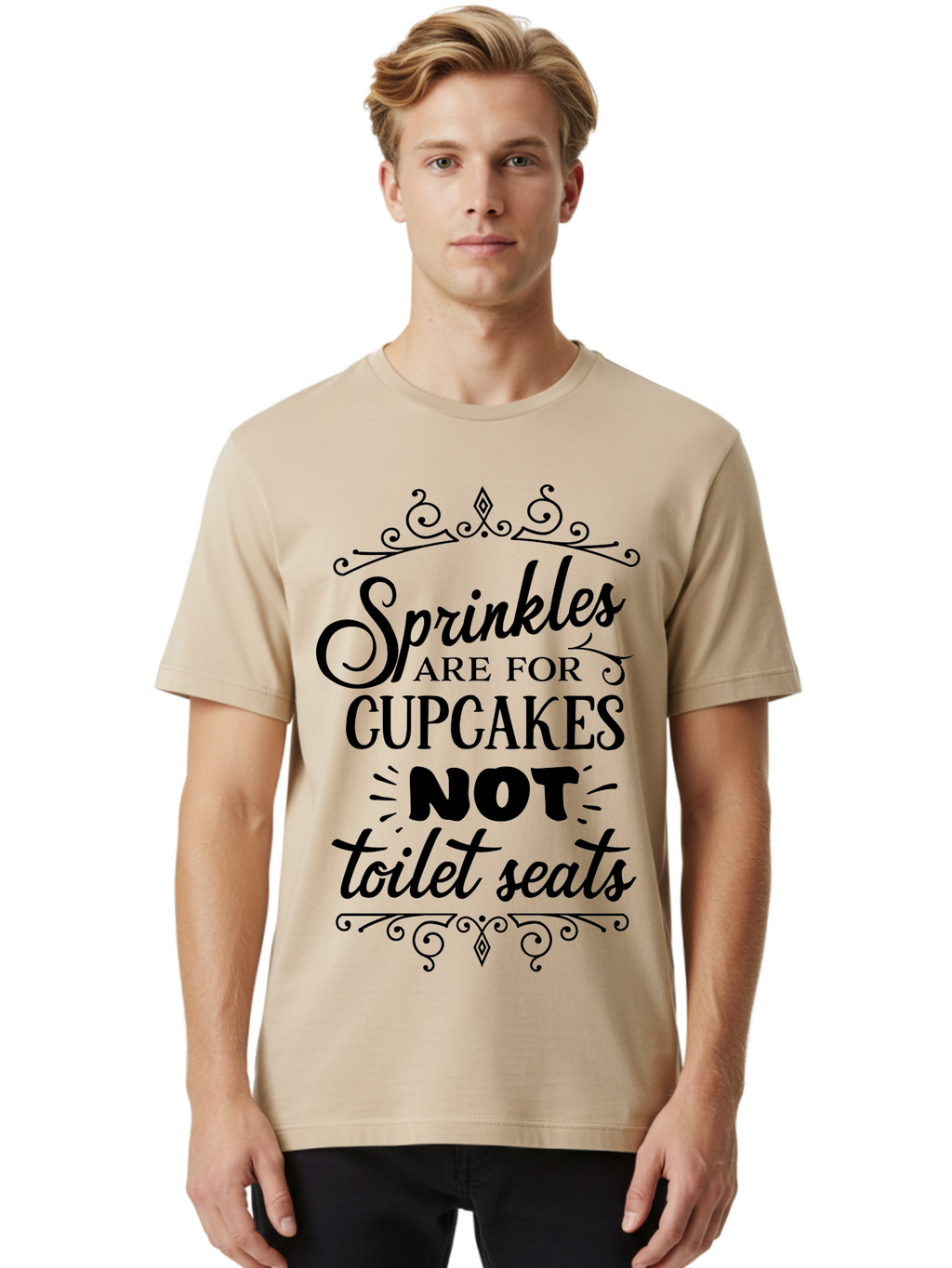 Sprinkles-Are-For-Cupcakes-Not-Toilet-Seats Men'S Graphic Tee, 100% Cotton, Comfortable Casual Summer Wear, Machine Washable, Funny Quote, Quirky Humor, Bathroom Decor, Cupcake Love, Sprinkle Theme, Toilet Humor, Cute Sign, Baking Humor, Aad193