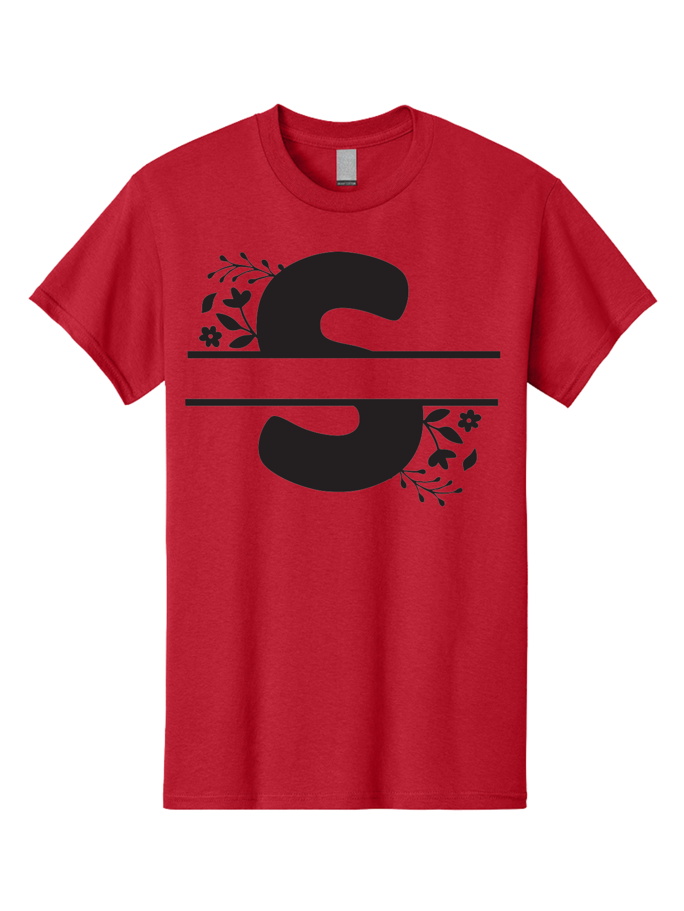 Ss-Floral-Design Men'S Graphic Tee, 100% Cotton, Comfortable Casual Summer Wear, Machine Washable, Floral Design, Double S, Black Letters, Leafy Vines, Flowers, Elegant Typography, Decorative Elements, S Lettering Aad194