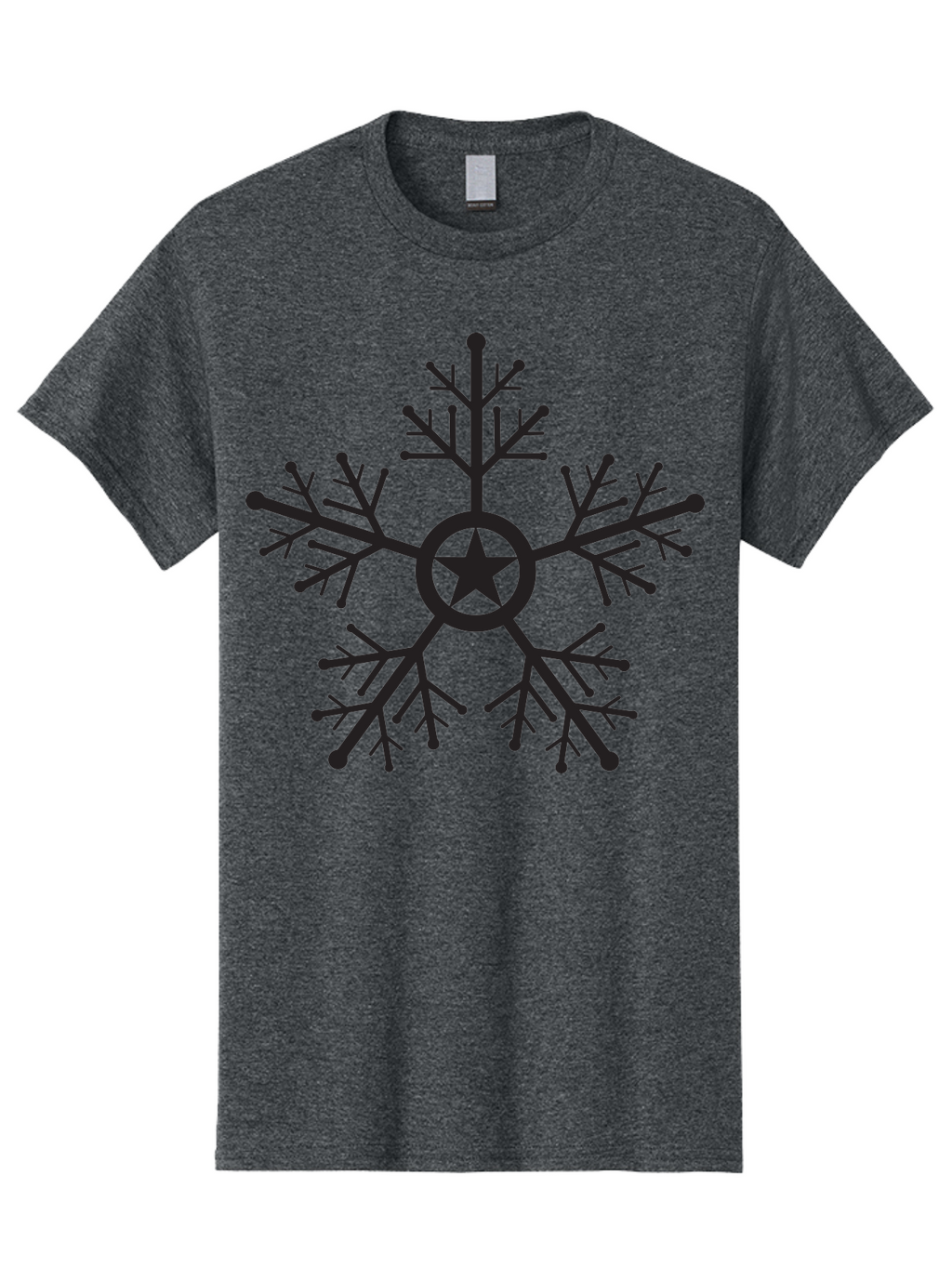 Star-Snowflake Men'S Graphic Tee, 100% Cotton, Comfortable Casual Summer Wear, Machine Washable, Snowflake With Star, Festive Design, Winter Symbol, Holiday Theme, Black Silhouette, Intricate Pattern, Frosty Decoration Aad197