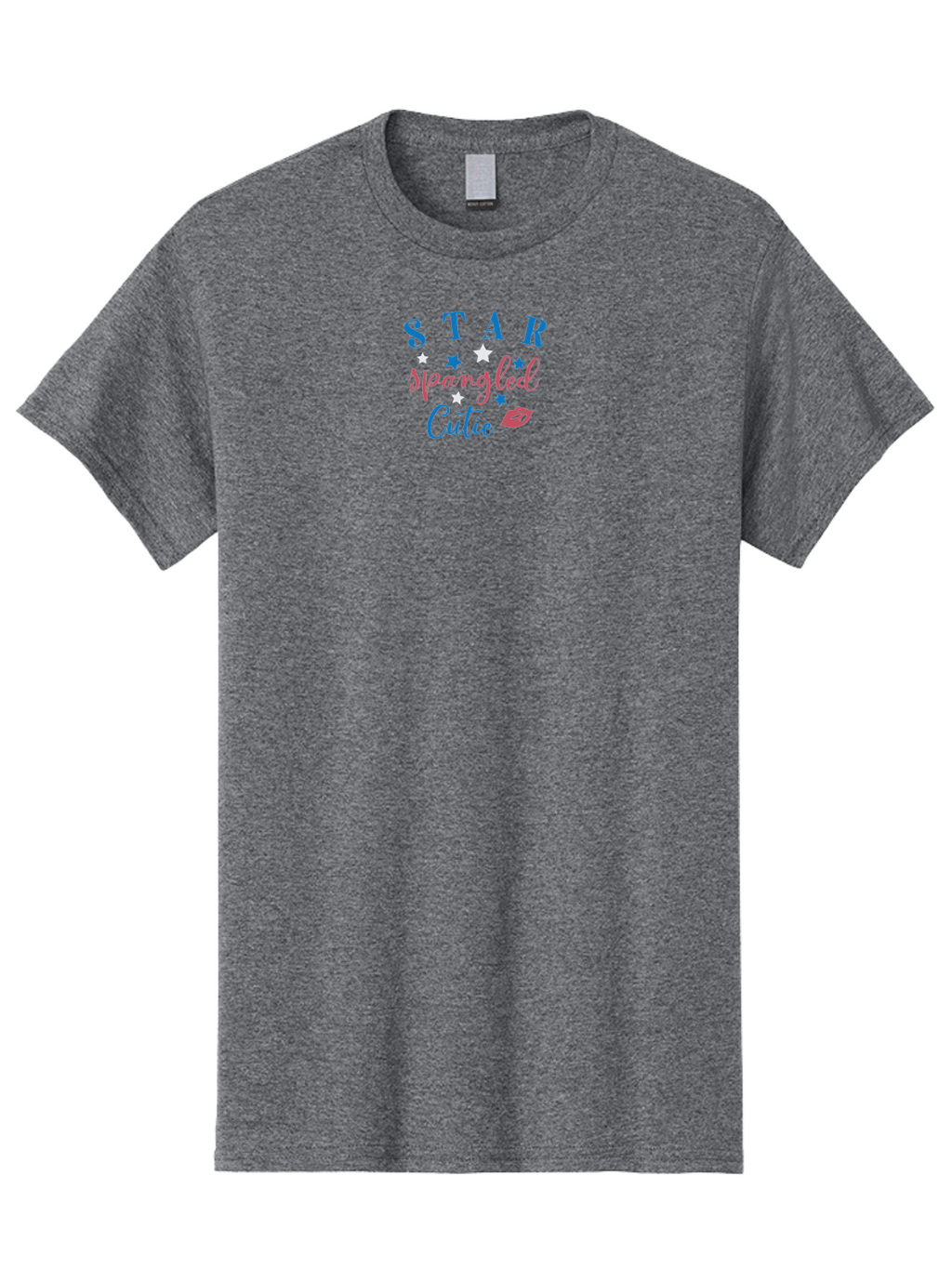 Star-Spangled-Cutie Men'S Graphic Tee, 100% Cotton, Comfortable Casual Summer Wear, Machine Washable, Star Spangled Cutie, Cute Typography, Blue And Pink Text, Pink Lips, Star Graphics, Feminine Design, Playful Font, Whimsical Elements, Aad198