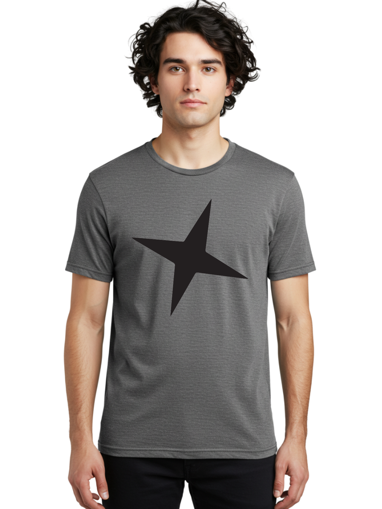 Star Men'S Graphic Tee, 100% Cotton, Comfortable Casual Summer Wear, Machine Washable, Simple Star, Black Silhouette, Five-Pointed Star, Minimalist Design, Bold Shape, Graphic Icon, Celestial Symbol Aad200